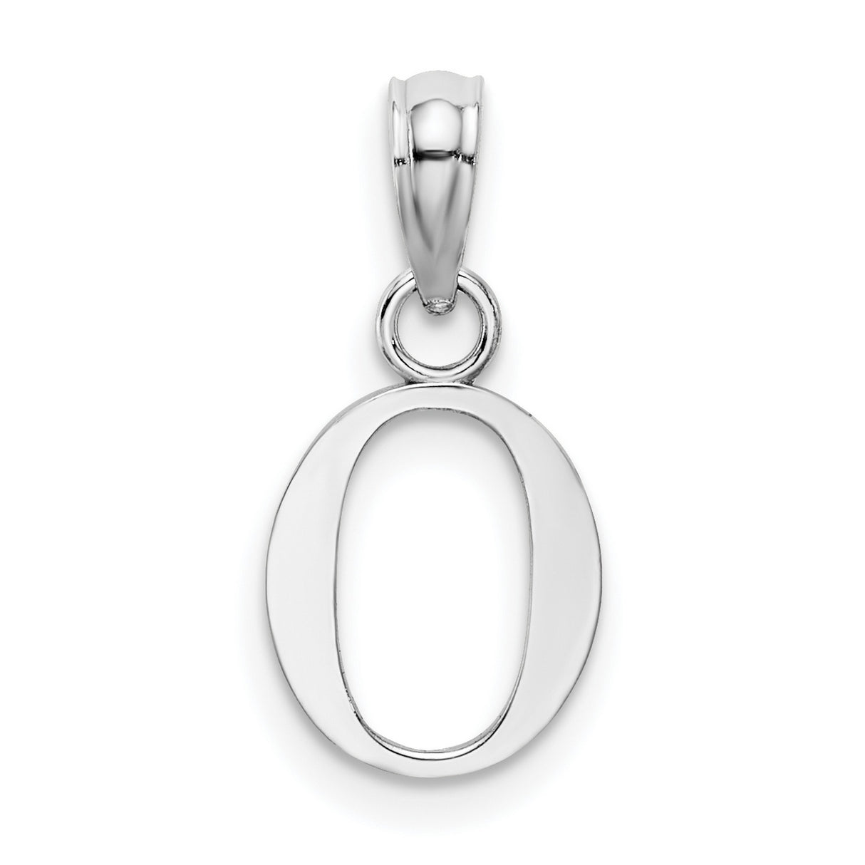 10k White Gold Initial O Pendant, Sleek Oval Letter Charm, Polished Modern Design
