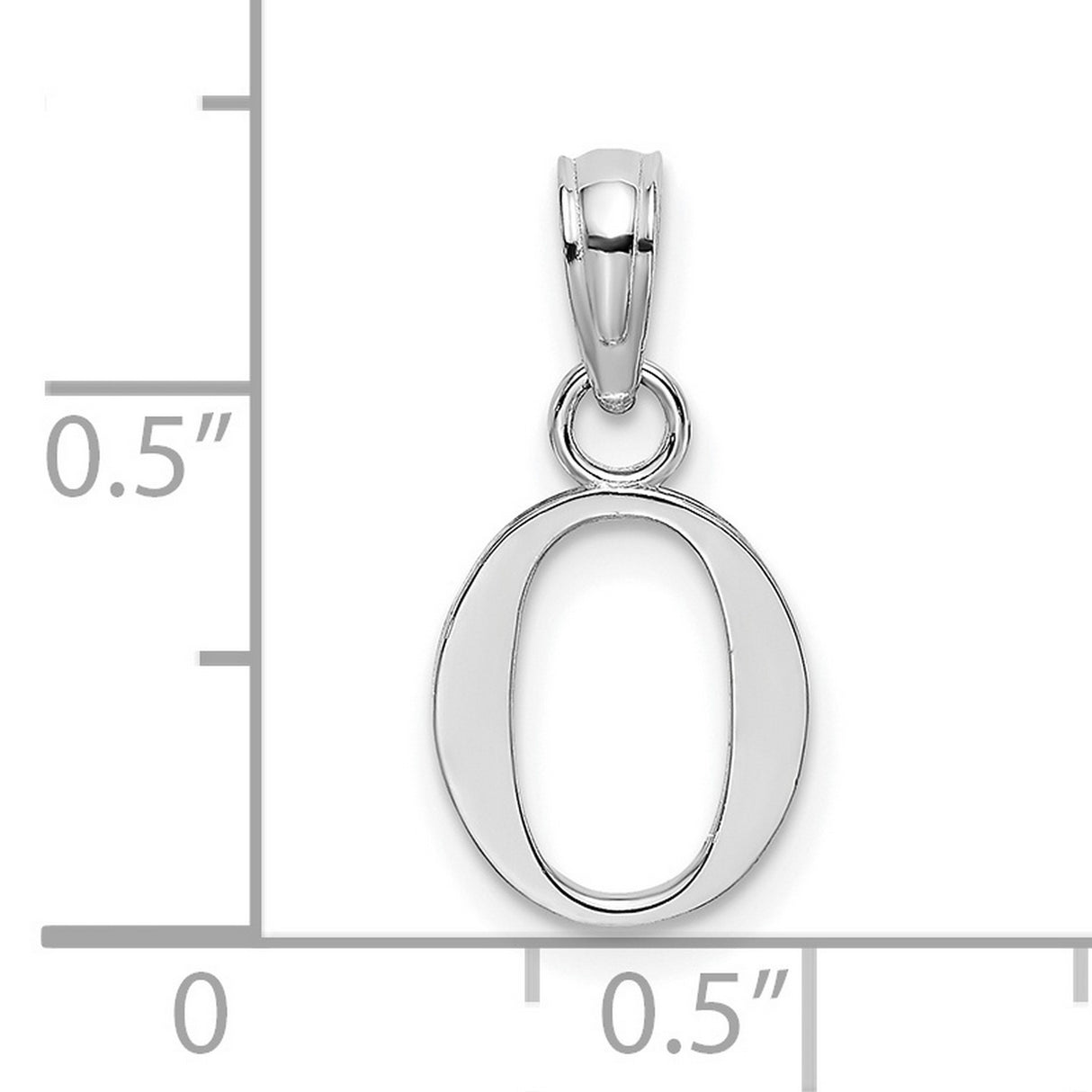10k White Gold Initial O Pendant, Sleek Oval Letter Charm, Polished Modern Design