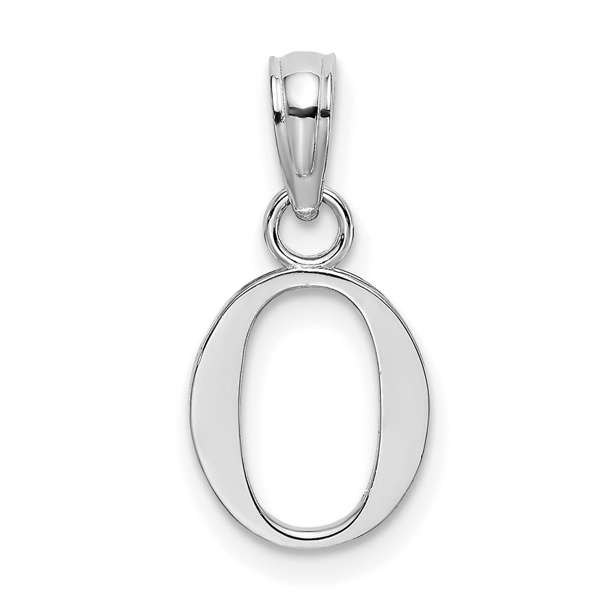 10k White Gold Initial O Pendant, Sleek Oval Letter Charm, Polished Modern Design