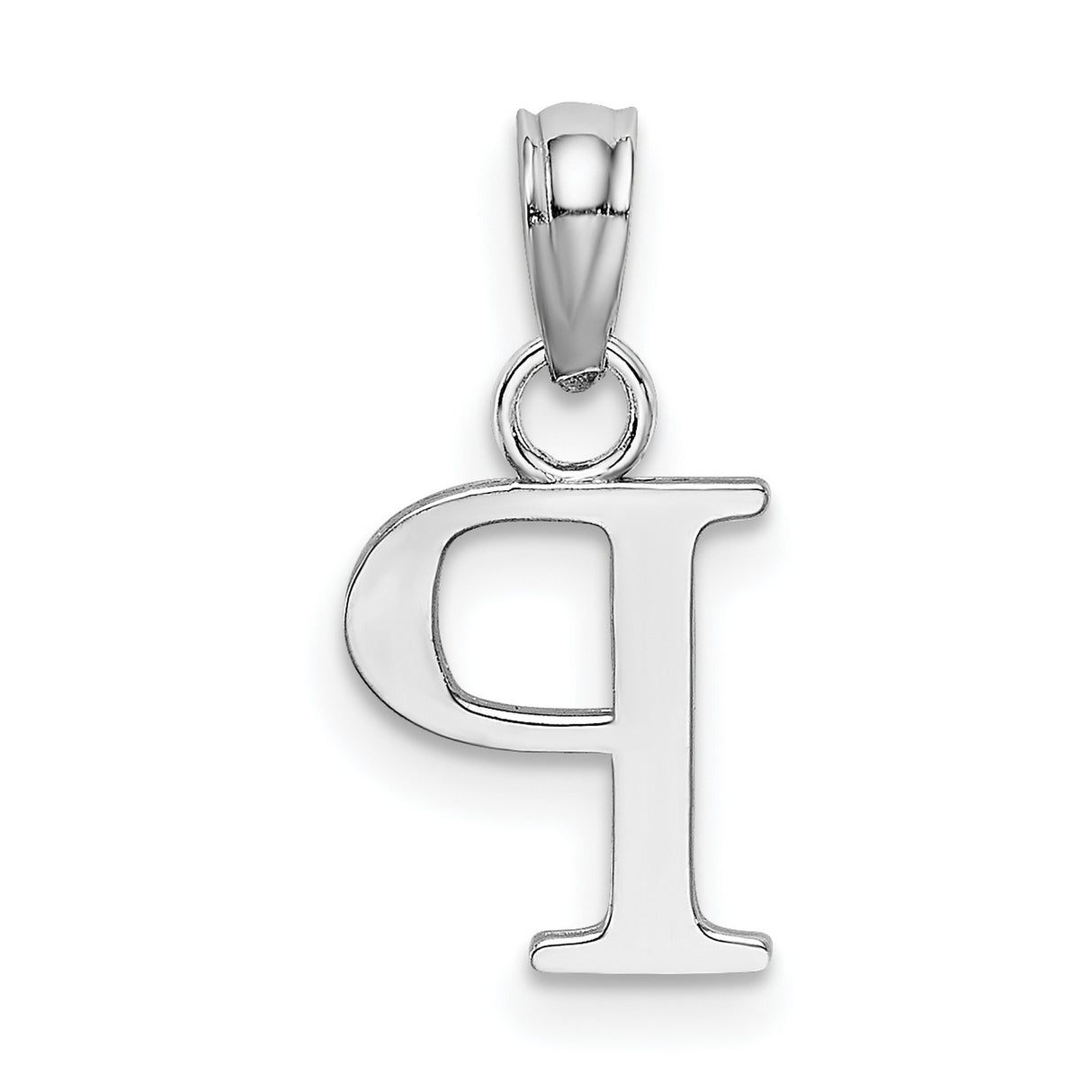 10k White Gold Initial P Pendant, Polished Block Letter Charm, Minimalist Alphabet Jewelry