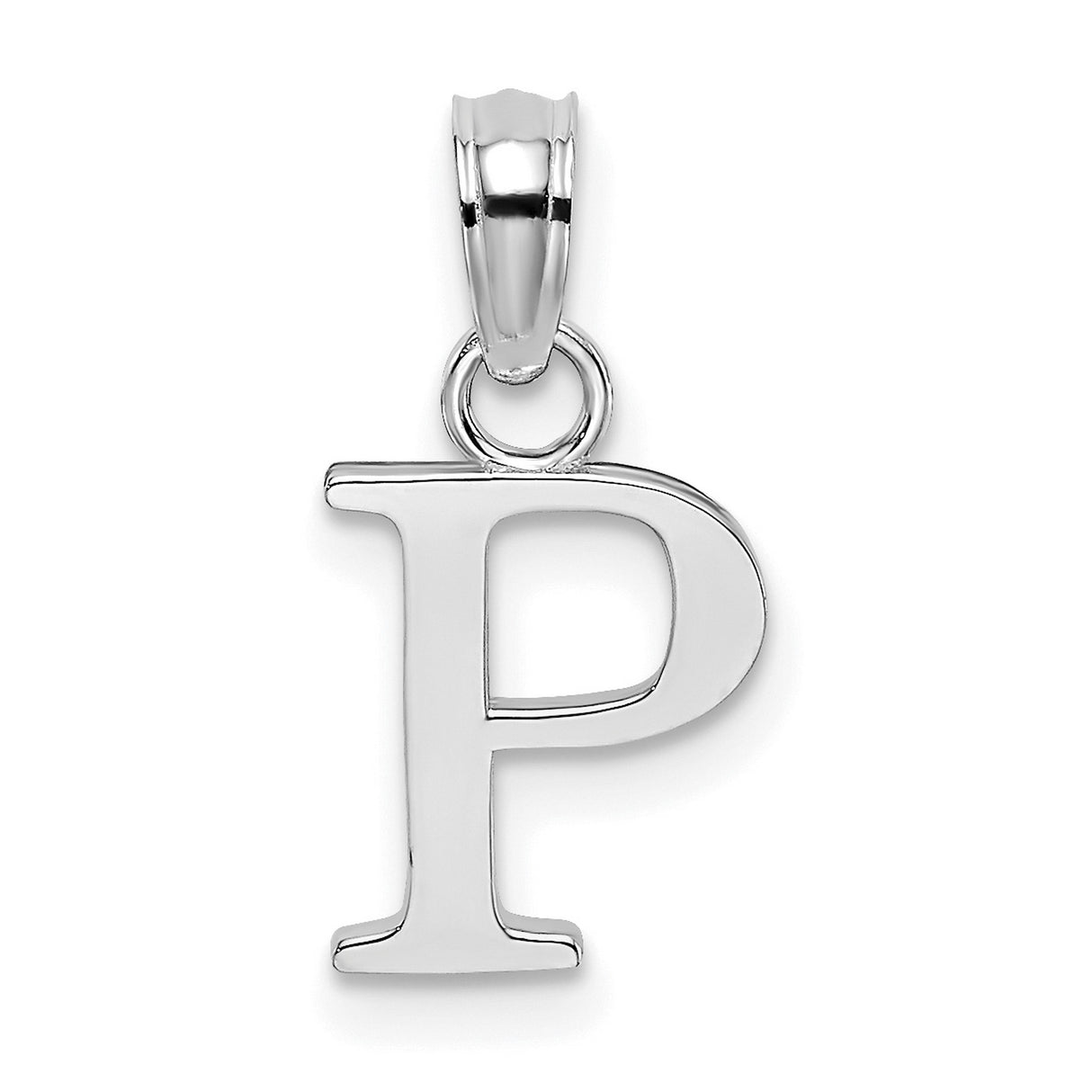 10k White Gold Initial P Pendant, Polished Block Letter Charm, Minimalist Alphabet Jewelry