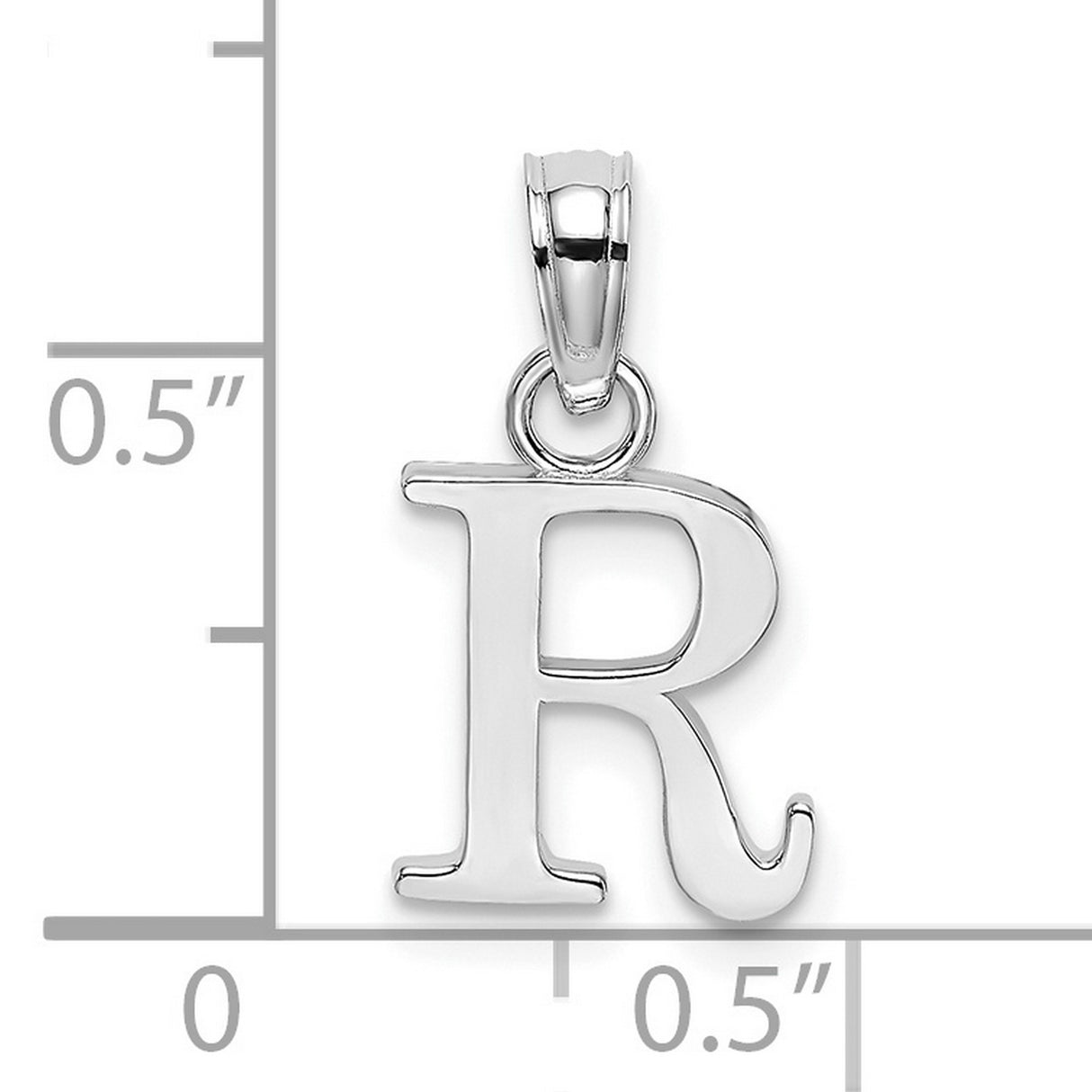 10k White Gold Letter R Pendant, Polished Block Initial Charm for Women or Unisex Wear