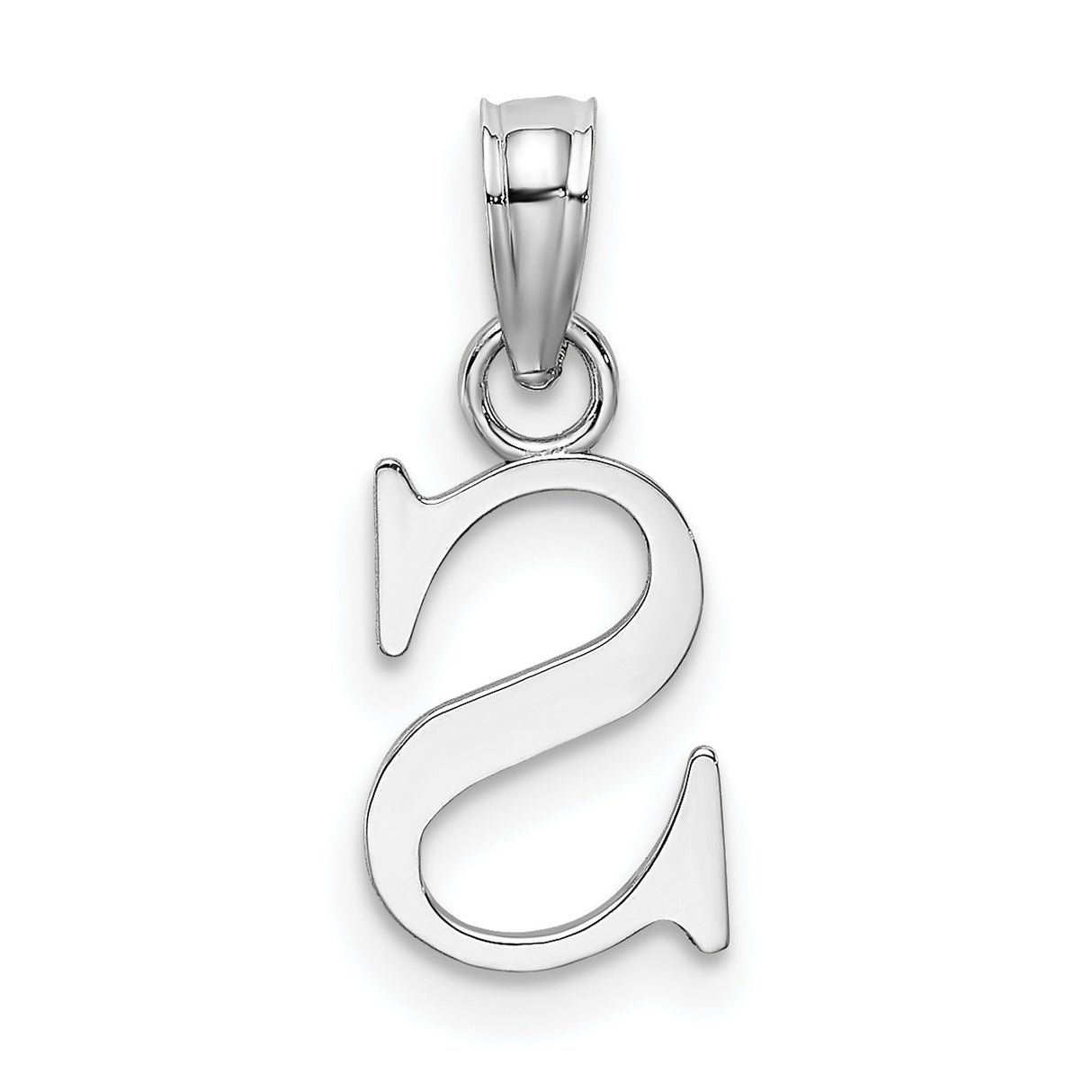 10k White Gold S Letter Pendant, Polished Alphabet Charm with Modern Block Design for Women