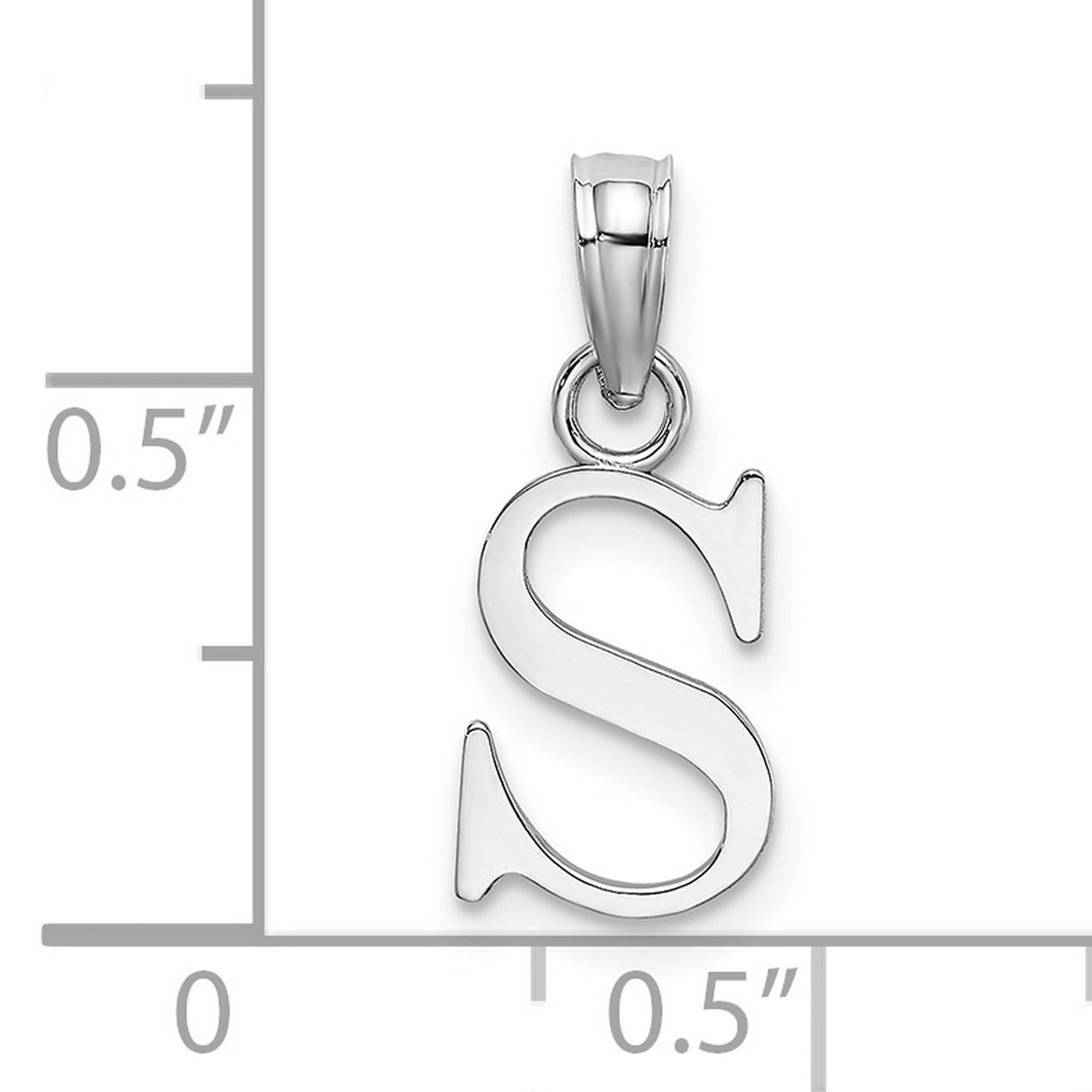 10k White Gold S Letter Pendant, Polished Alphabet Charm with Modern Block Design for Women