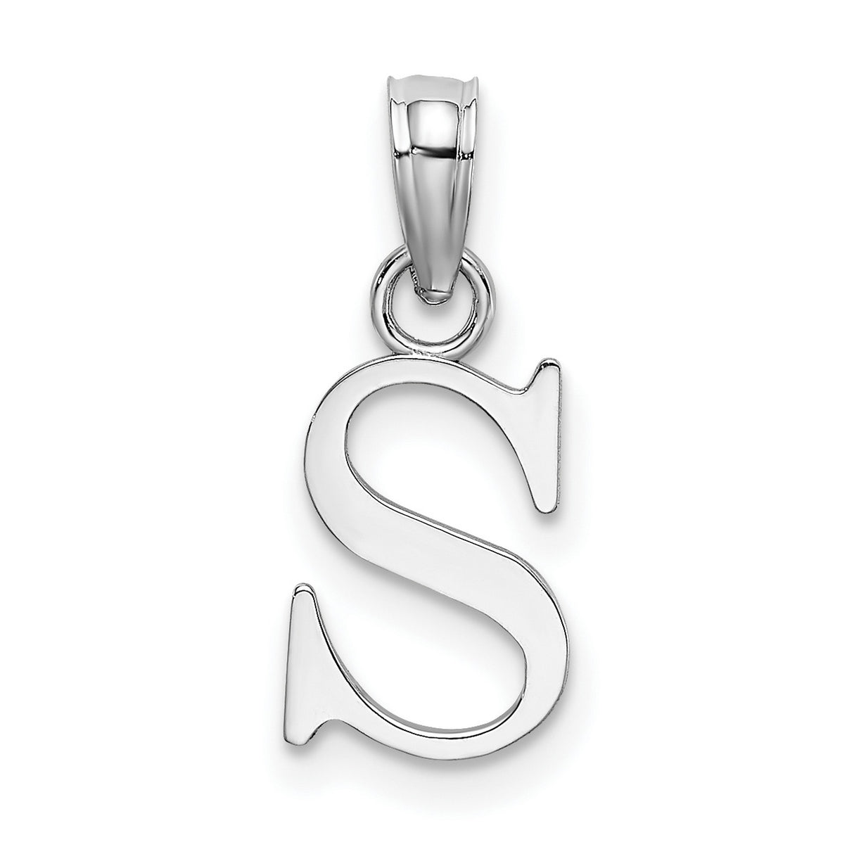 10k White Gold S Letter Pendant, Polished Alphabet Charm with Modern Block Design for Women