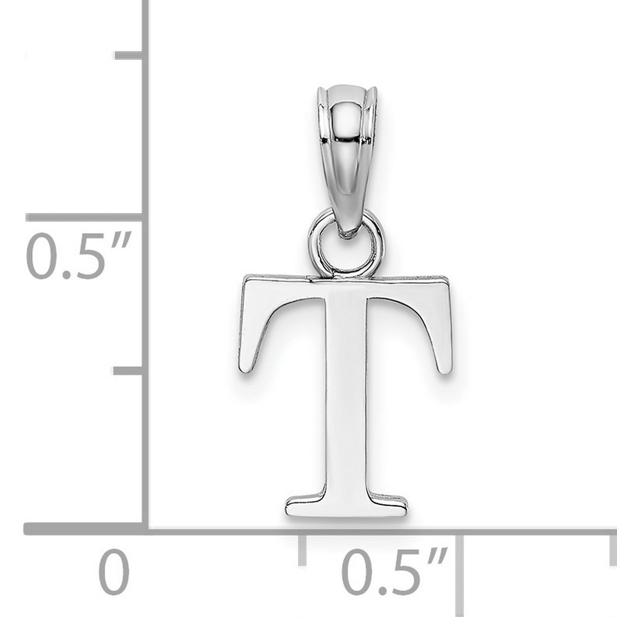 10k White Gold Letter T Pendant, Block Monogram Charm with High-Polish Finish