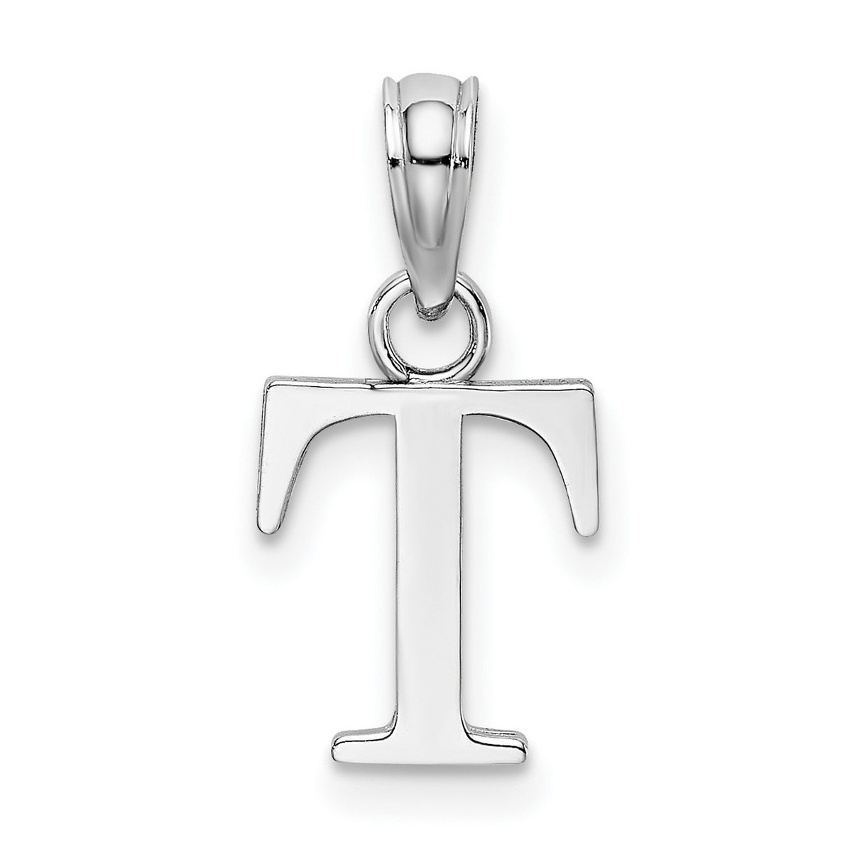 10k White Gold Letter T Pendant, Block Monogram Charm with High-Polish Finish