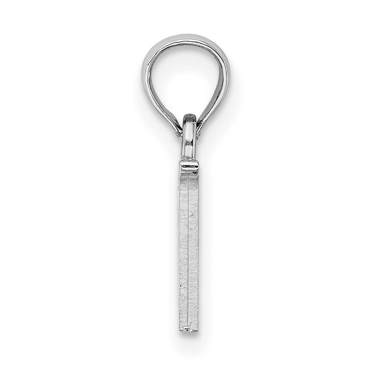 10k White Gold Letter V Pendant, Polished Block Initial Charm for Women