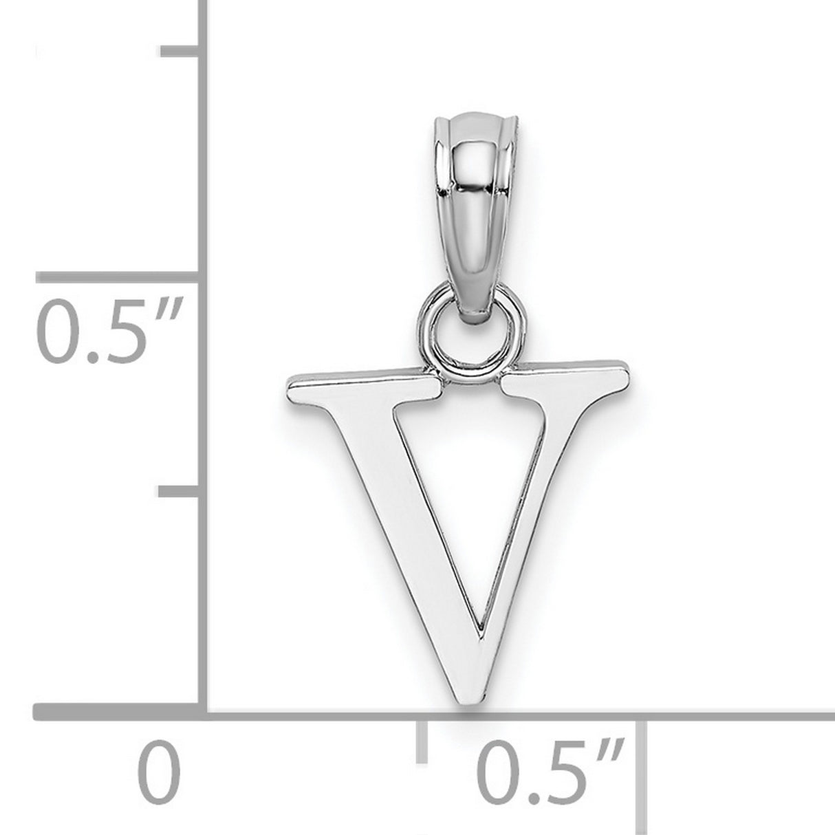 10k White Gold Letter V Pendant, Polished Block Initial Charm for Women