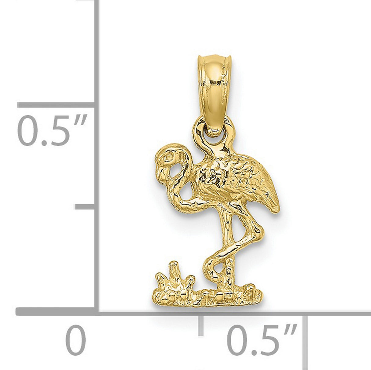 10k Yellow Gold Flamingo Pendant, Detailed Tropical Bird in Grass, Nature and Beachwear Theme