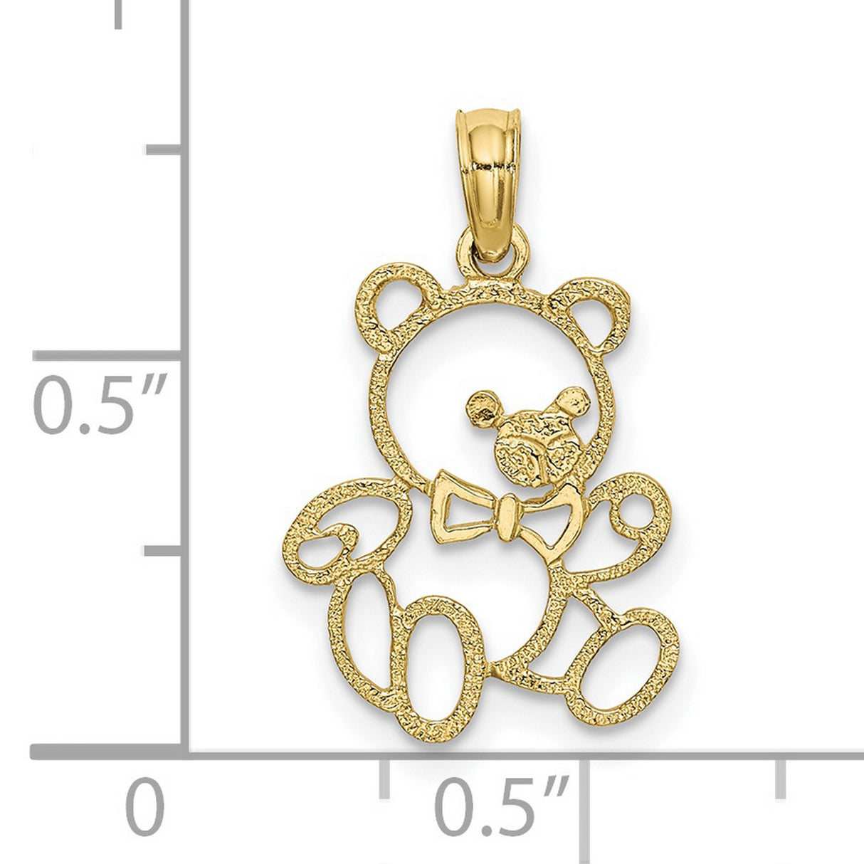 10k Yellow Gold Teddy Bear Pendant with Openwork Design and Bow Tie Accent