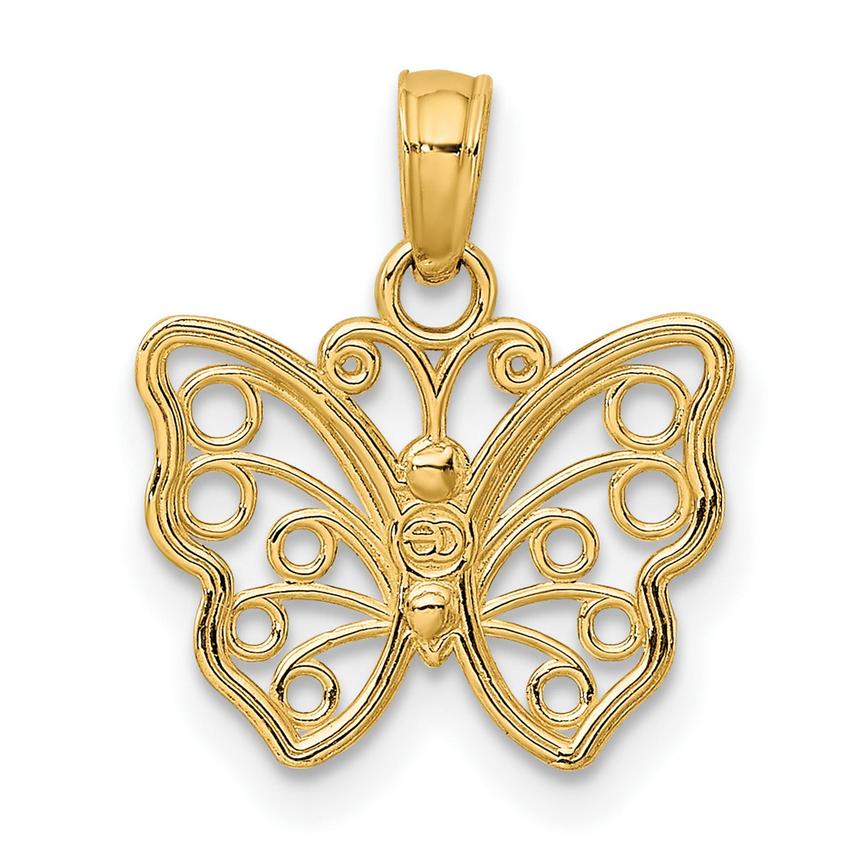 10k Yellow Gold Butterfly Pendant with Open Filigree Wings, Symbolic Nature Jewelry for Women