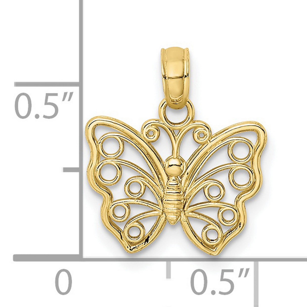 10k Yellow Gold Butterfly Pendant with Open Filigree Wings, Symbolic Nature Jewelry for Women