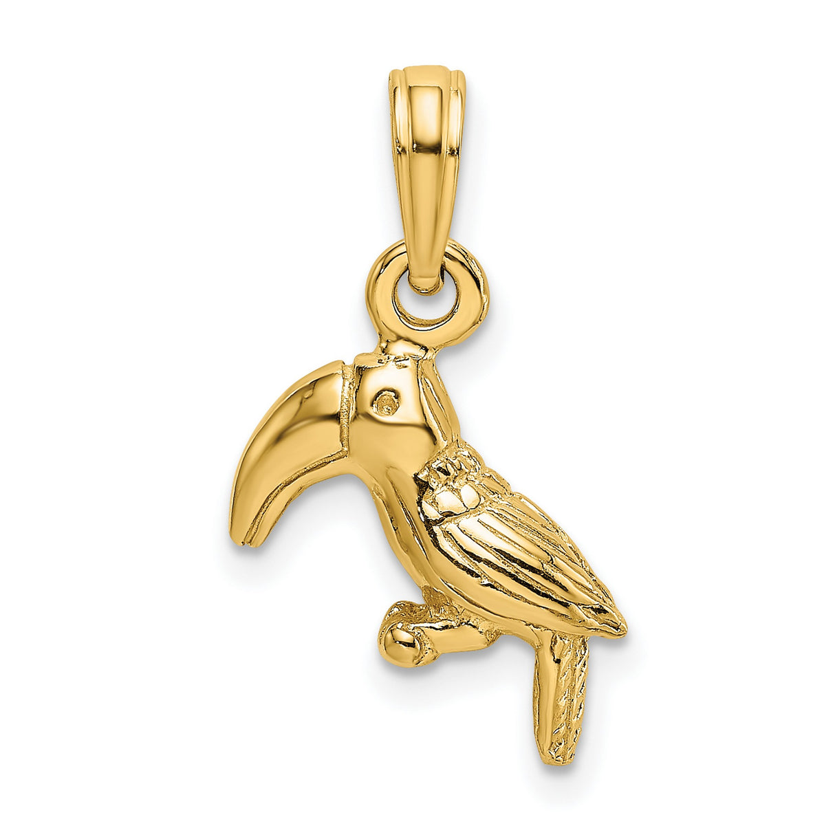 10k Yellow Gold Toucan Bird Pendant Charm, Textured Tropical Animal Design