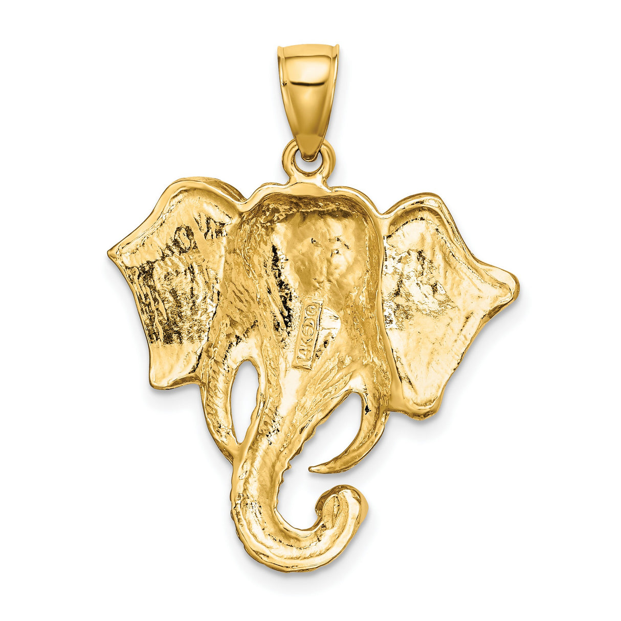 10k Yellow Gold Elephant Head Pendant, Highly Detailed Wildlife Animal Design for Men or Unisex