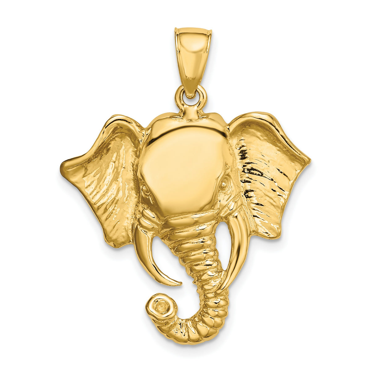 10k Yellow Gold Elephant Head Pendant, Highly Detailed Wildlife Animal Design for Men or Unisex