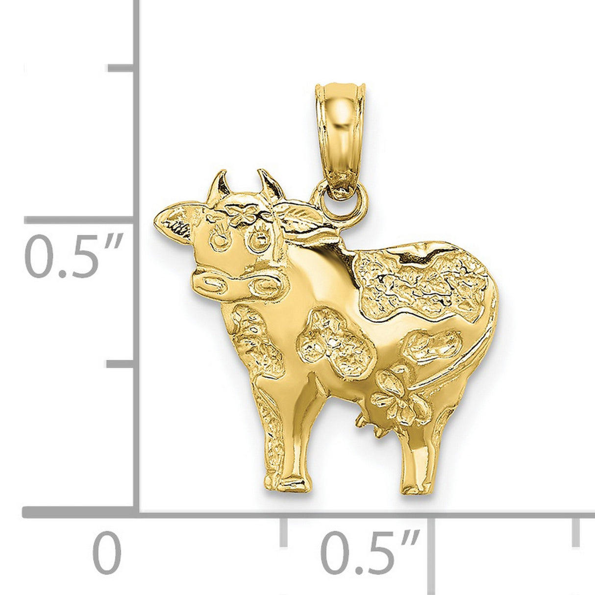 10k Yellow Gold Cow Pendant with Floral Accents, Nature-Inspired Animal Charm for Women