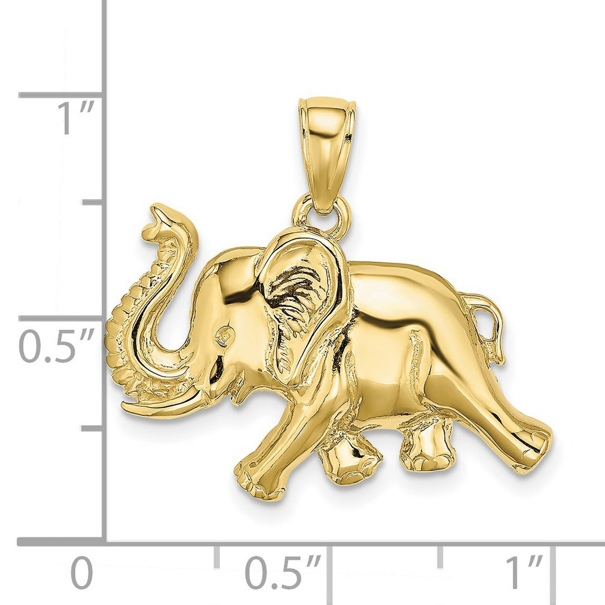10k Yellow Gold Elephant Pendant with Raised Trunk, Symbol of Strength and Wisdom