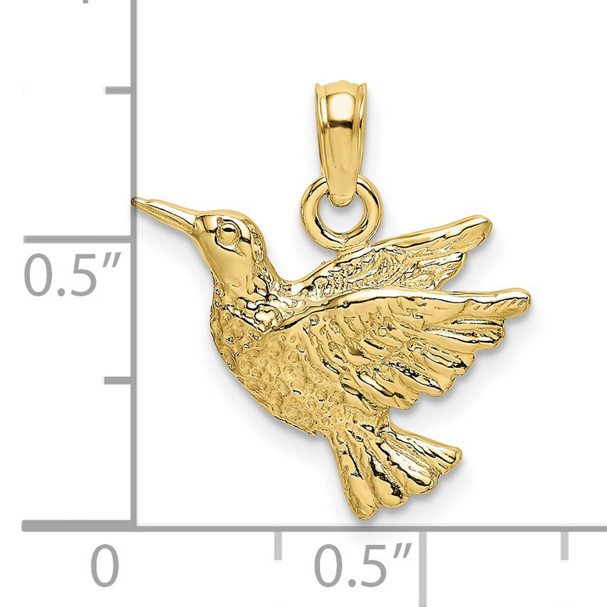 10k Yellow Gold Hummingbird Pendant with Textured Wings, Nature-Inspired Bird Charm for Women