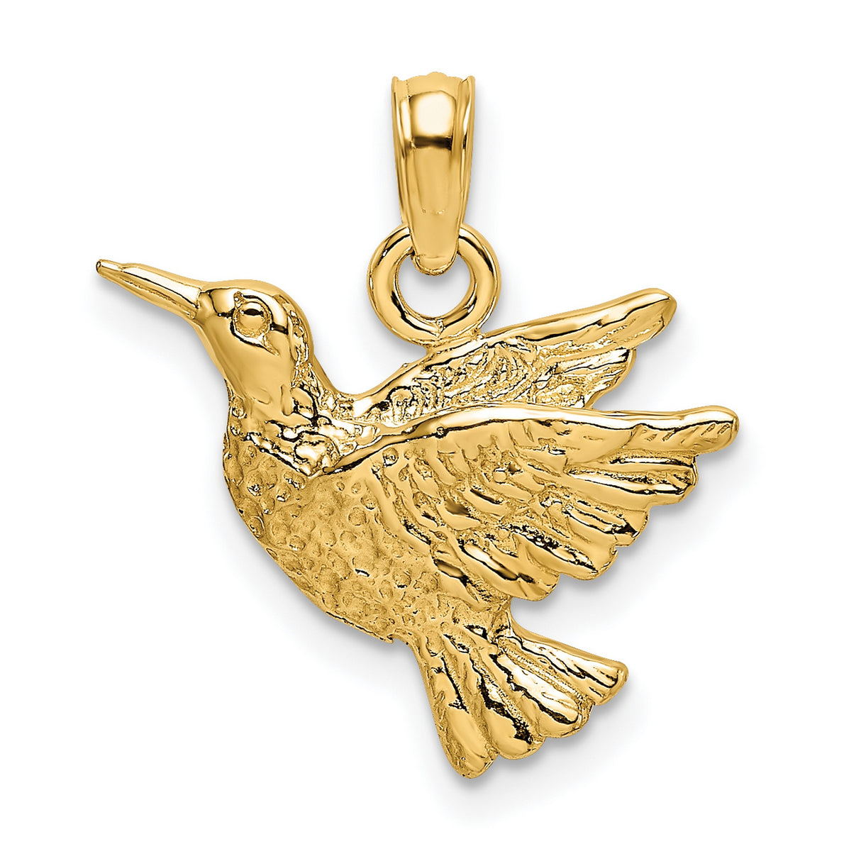 10k Yellow Gold Hummingbird Pendant with Textured Wings, Nature-Inspired Bird Charm for Women