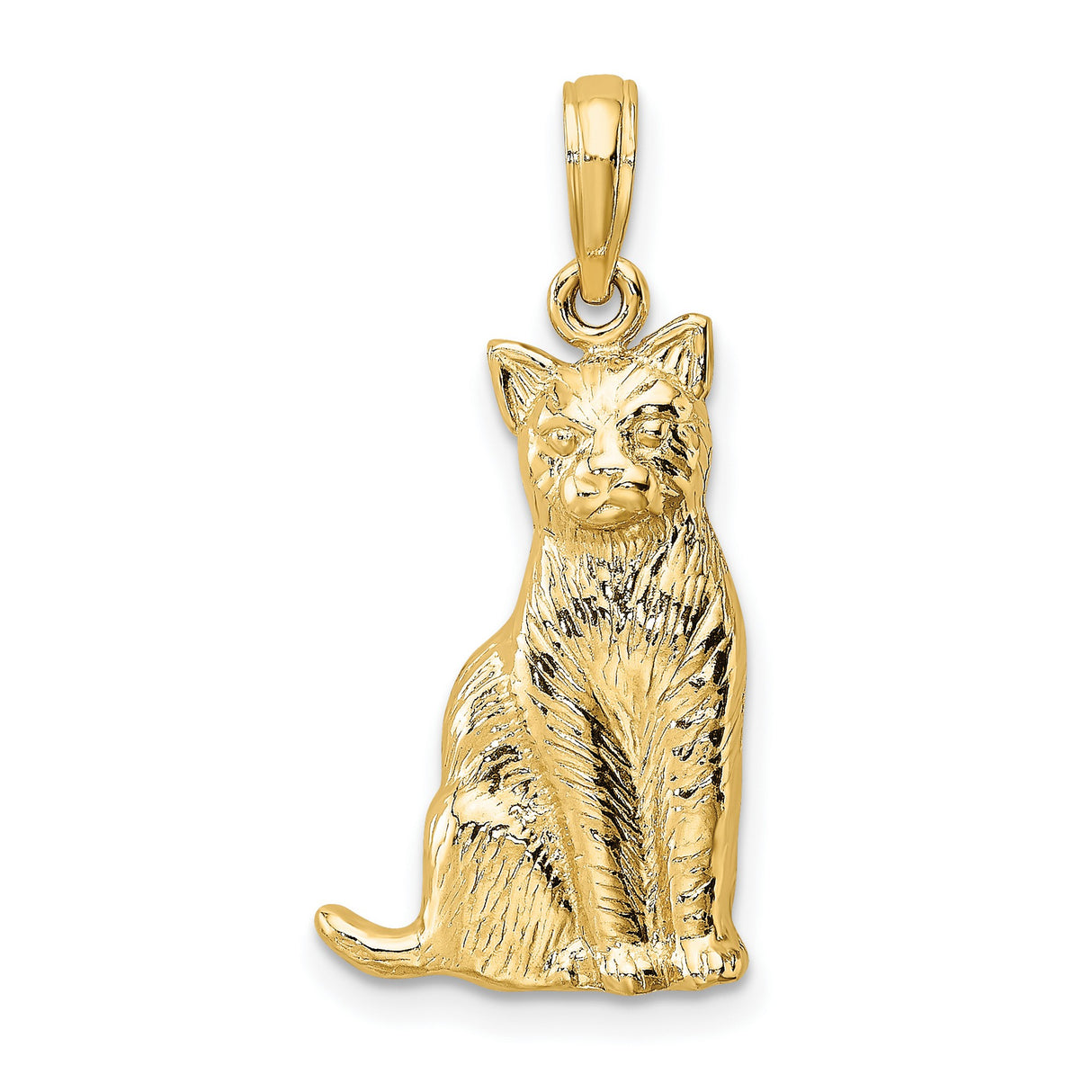 Textured Sitting Cat Charm Pendant in Real 10k Yellow Gold