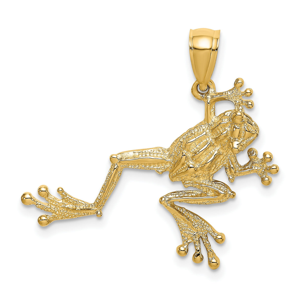 10k Yellow Gold Tree Frog Pendant, Textured Amphibian Charm with Nature Theme