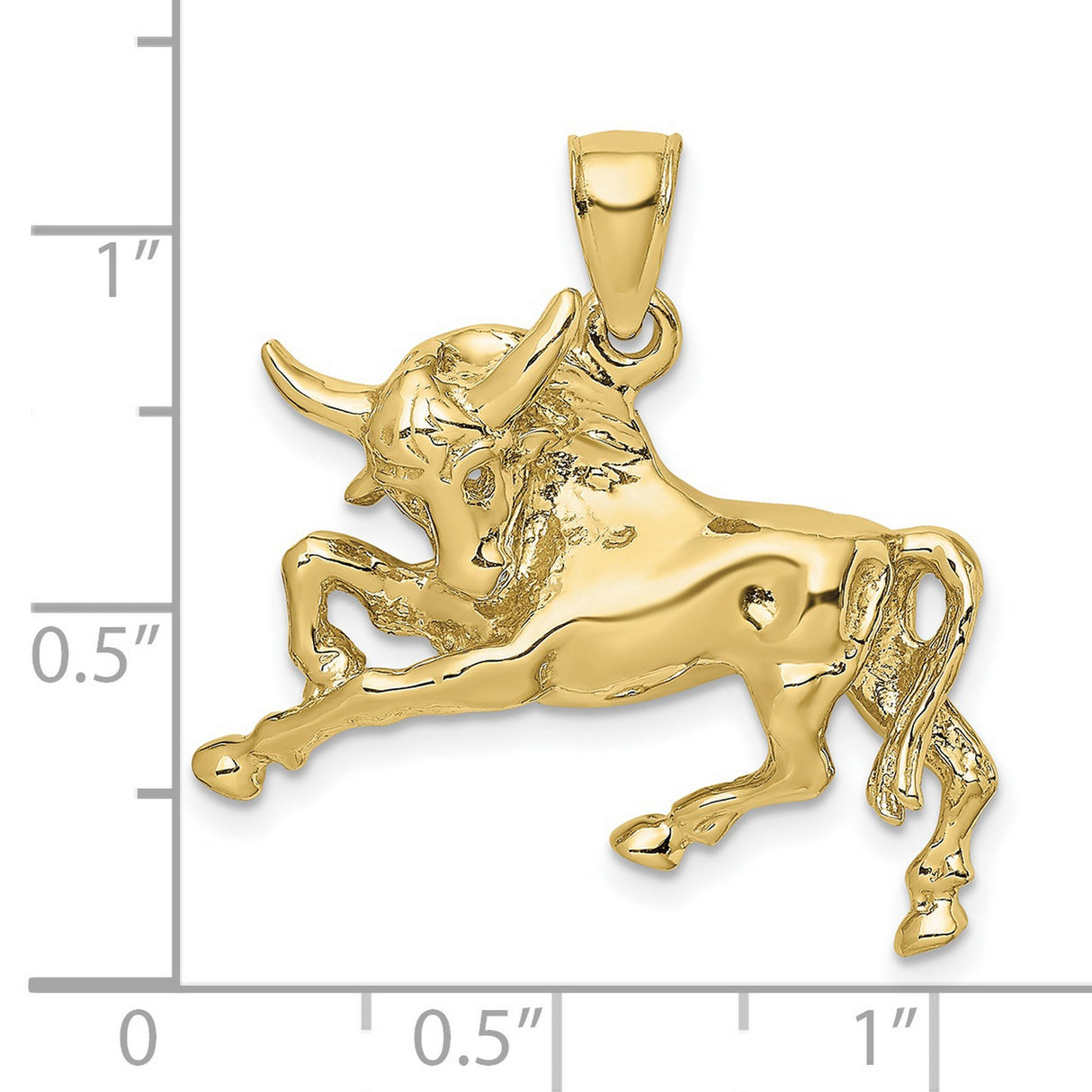 10k Yellow Gold Bull Pendant, Charging Bull Taurus Symbol, Astrology Charm for Men