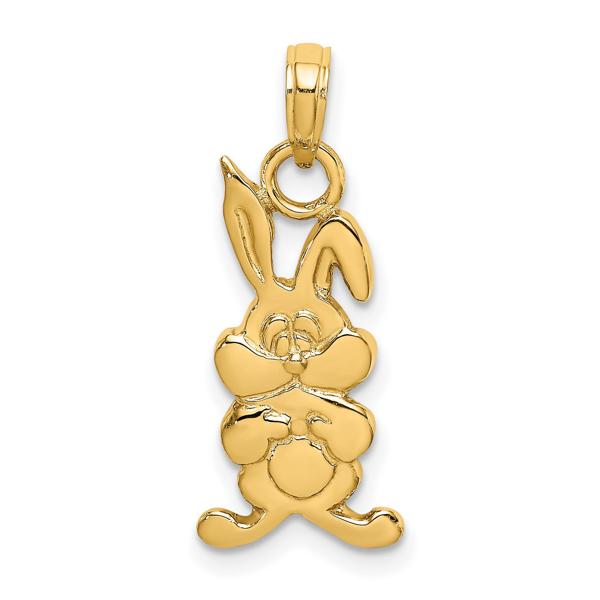 10k Yellow Gold Bunny Pendant with Cartoon Rabbit Design, Whimsical Animal Charm
