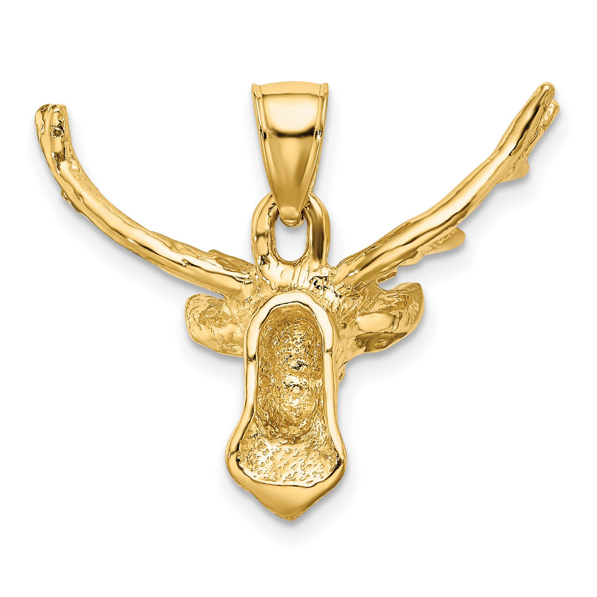 10k Yellow Gold Stag Head Pendant with Antler Detail, Textured Buck Charm for Men