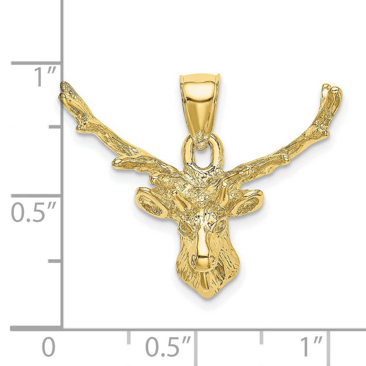 10k Yellow Gold Stag Head Pendant with Antler Detail, Textured Buck Charm for Men
