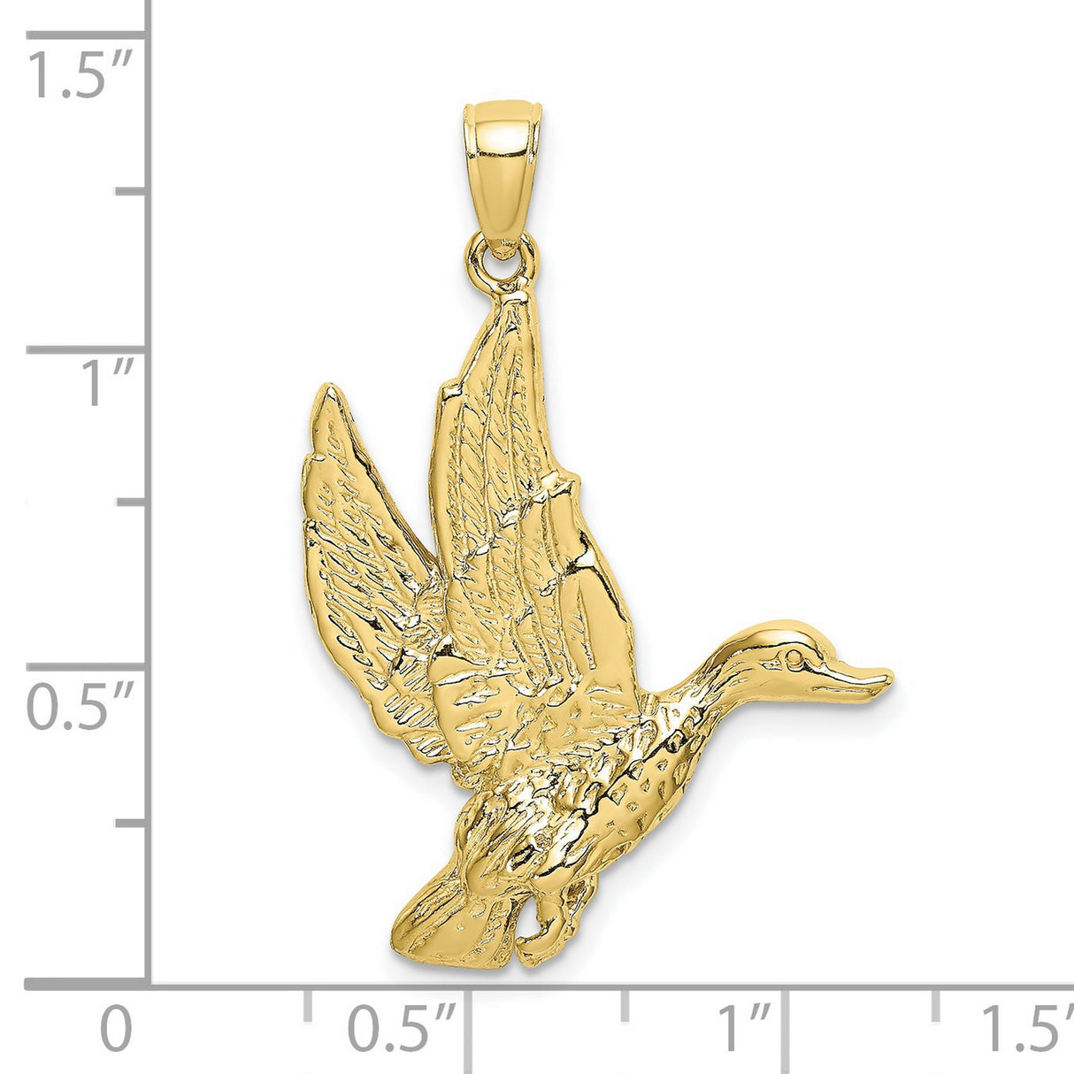 10k Yellow Gold Flying Duck Pendant with Detailed Wings, Wildlife Hunting Charm