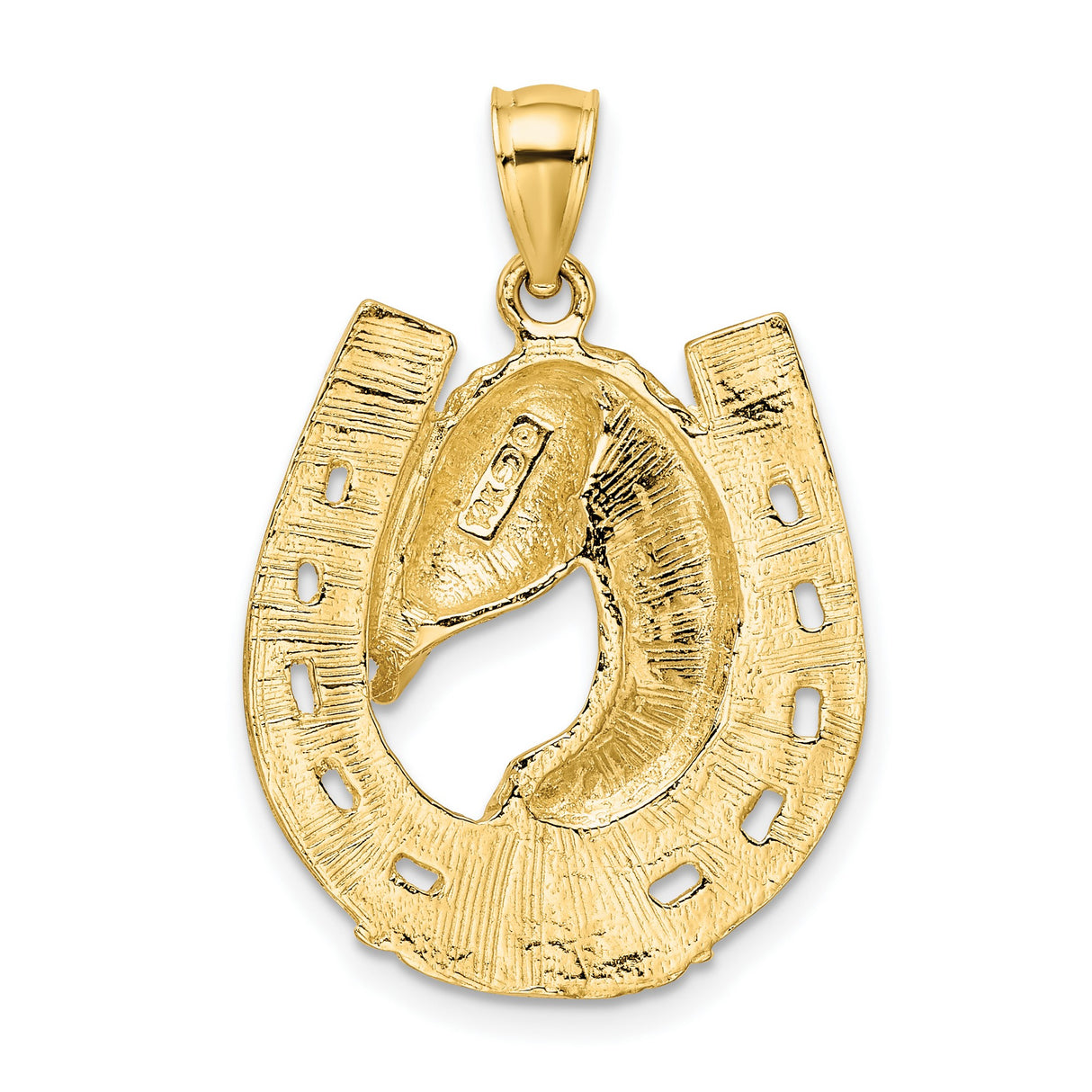 10k Yellow Gold Horse Head Pendant with Detailed Horseshoe, Western Cowboy Style