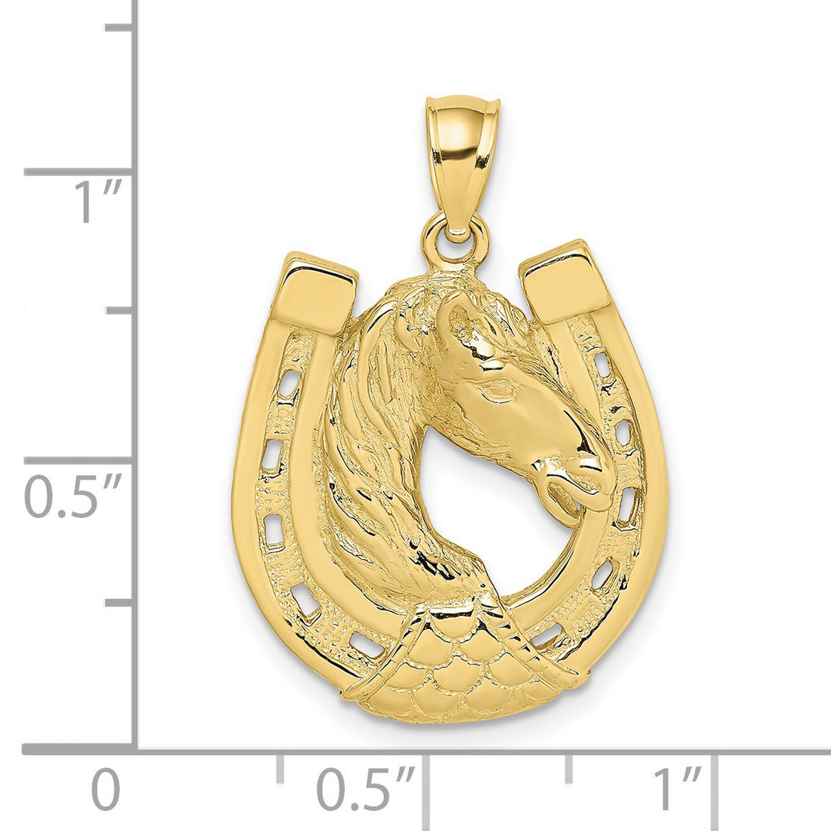 10k Yellow Gold Horse Head Pendant with Detailed Horseshoe, Western Cowboy Style