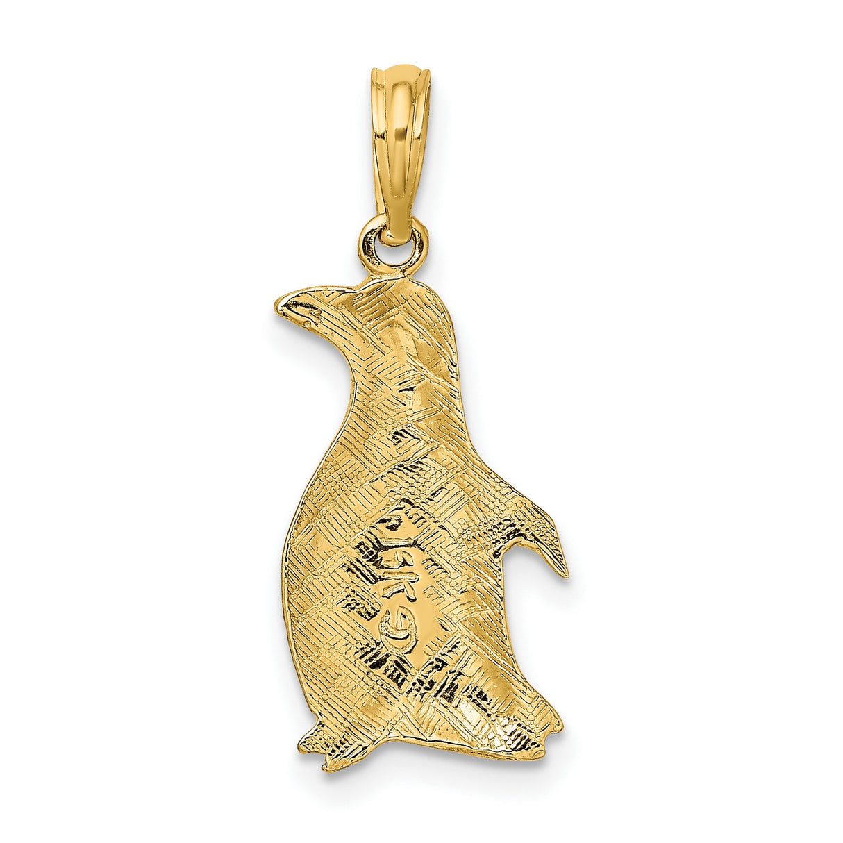 10k Yellow Gold Penguin Pendant, Polished and Textured Animal Charm, Wildlife Theme