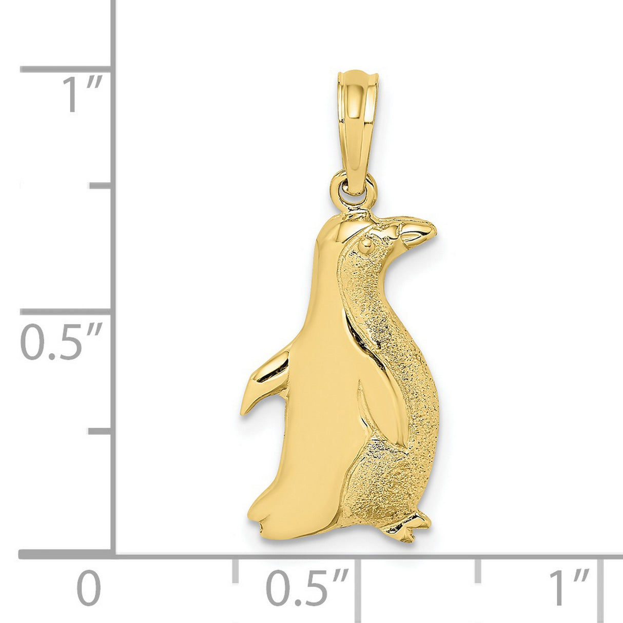10k Yellow Gold Penguin Pendant, Polished and Textured Animal Charm, Wildlife Theme