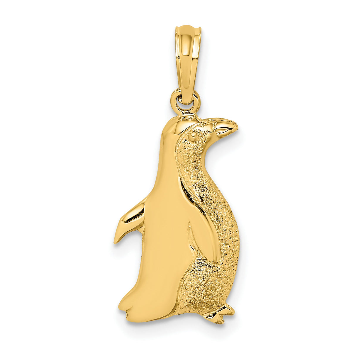 10k Yellow Gold Penguin Pendant, Polished and Textured Animal Charm, Wildlife Theme