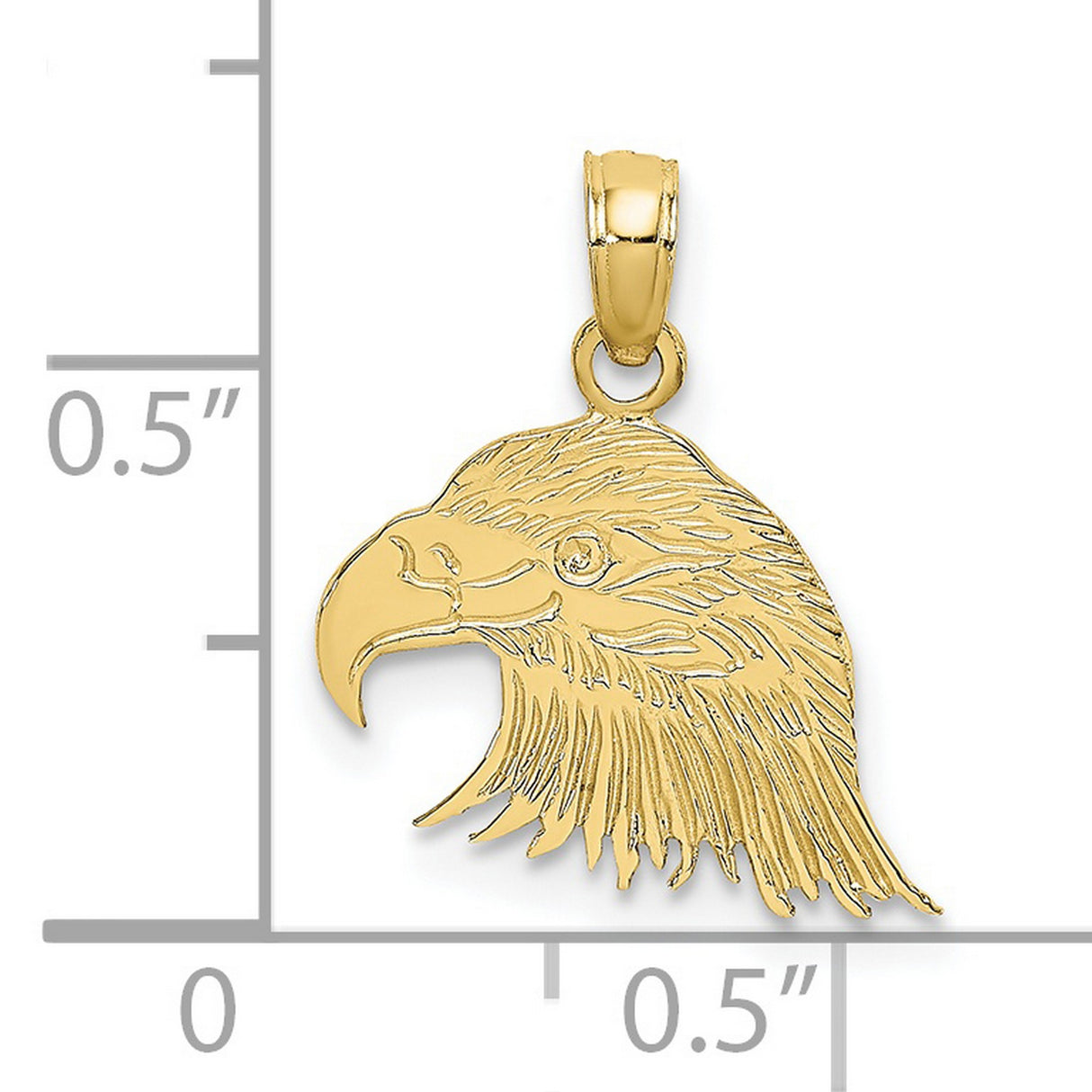 Engraved Flat Eagle Head Charm Pendant in Real 10k Yellow Gold