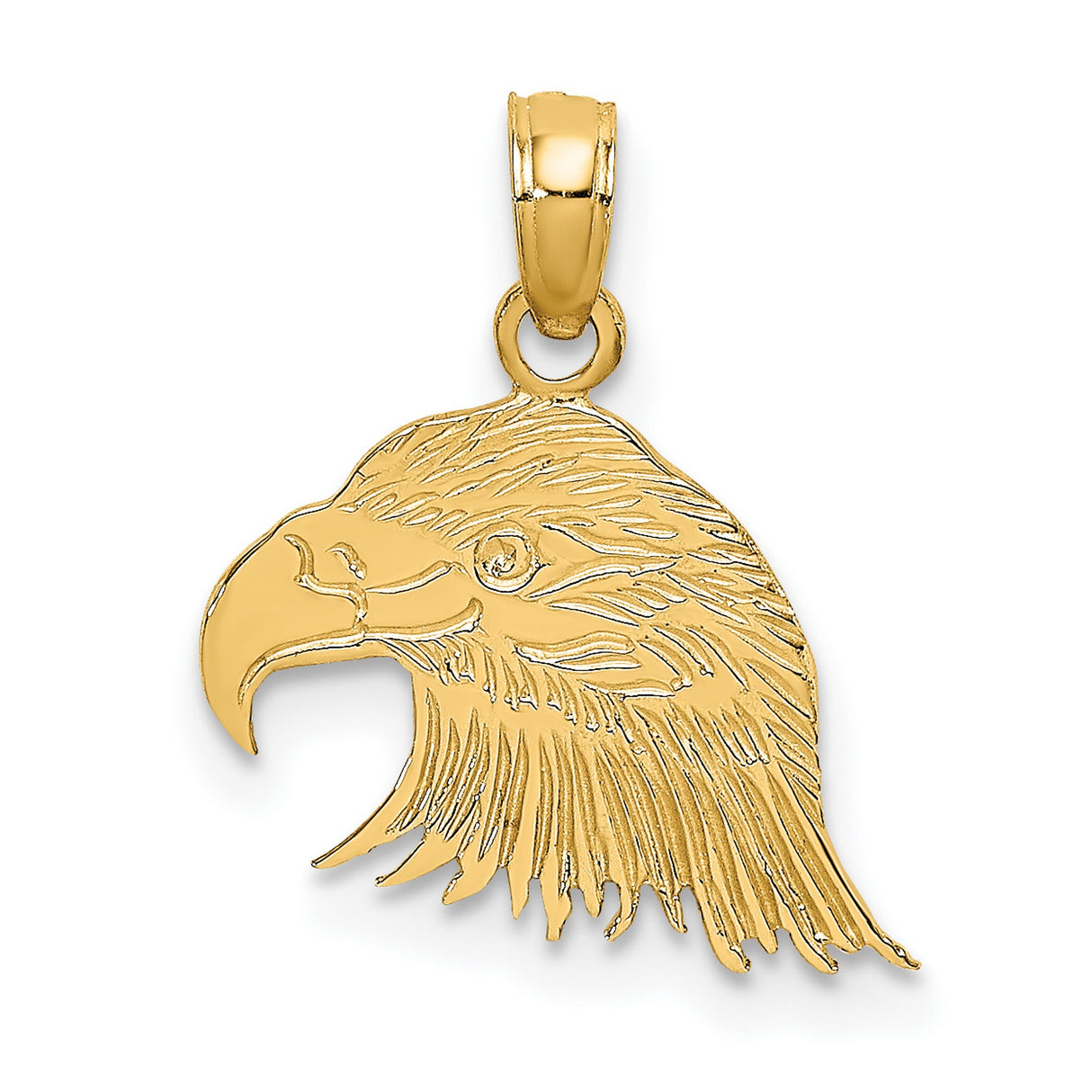Engraved Flat Eagle Head Charm Pendant in Real 10k Yellow Gold