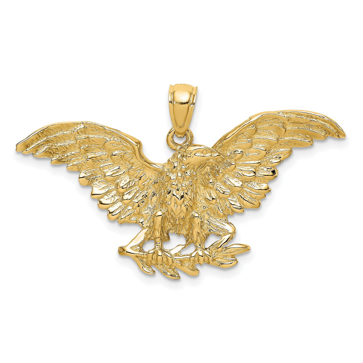 10k Yellow Gold Eagle Pendant with Spread Wings and Olive Branch, Patriotic Military Tribute Jewelry