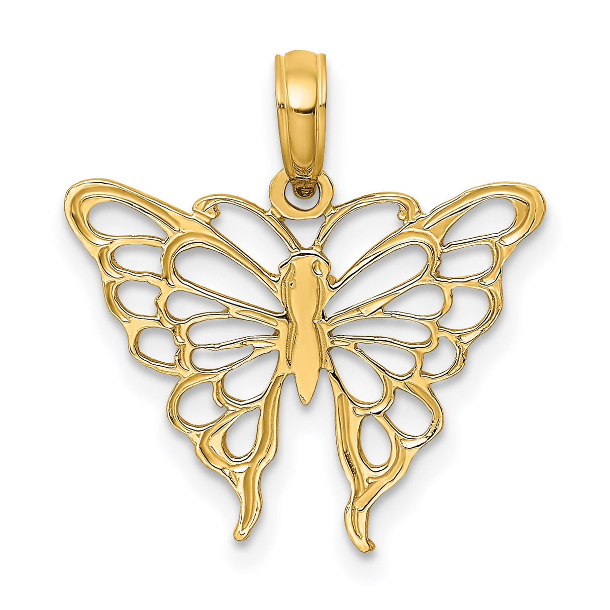 10k Yellow Gold Butterfly Pendant with Openwork Design, Symbol of Transformation and Growth