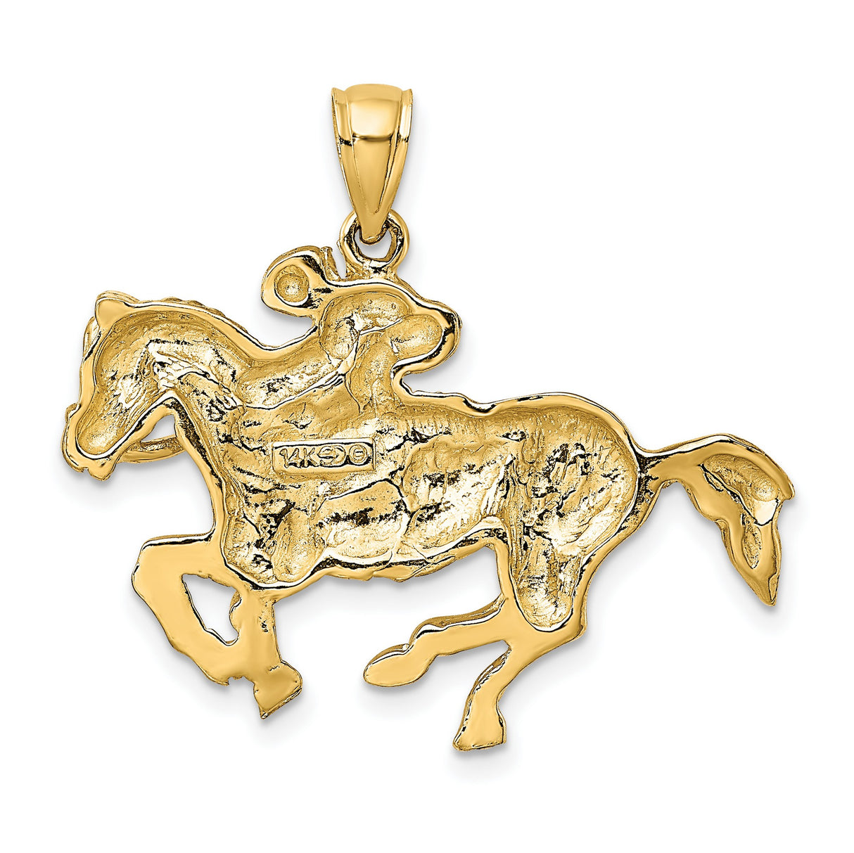 10k Yellow Gold Pendant, Horse and Jockey Equestrian Design for Men or Women