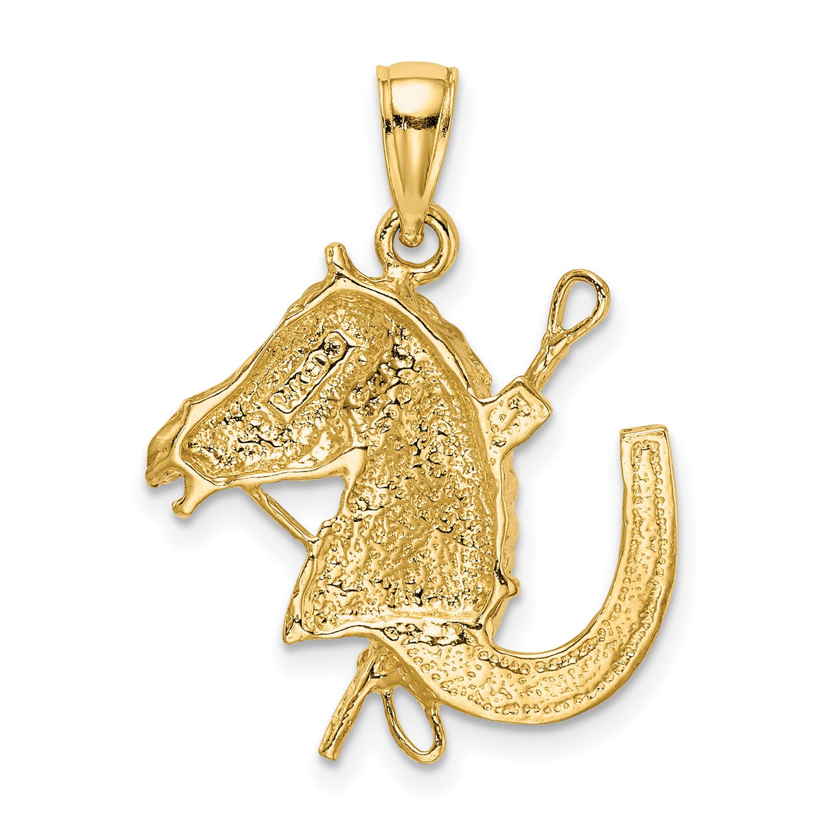 10k Yellow Gold Horse Head Pendant with Horseshoe and Riding Crop Design