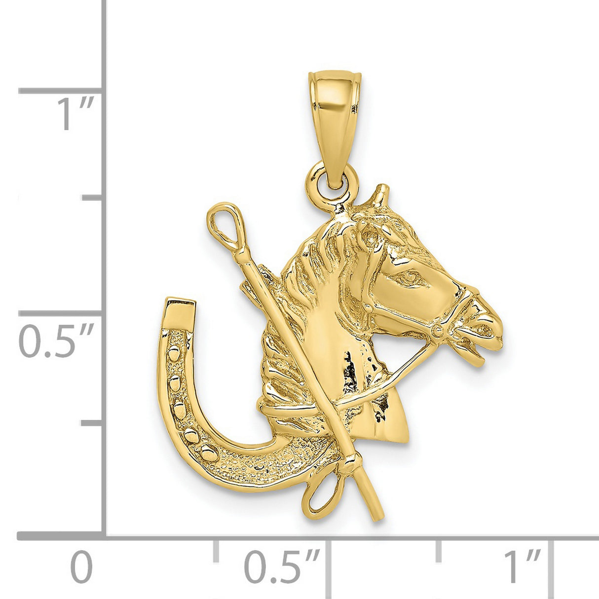 10k Yellow Gold Horse Head Pendant with Horseshoe and Riding Crop Design