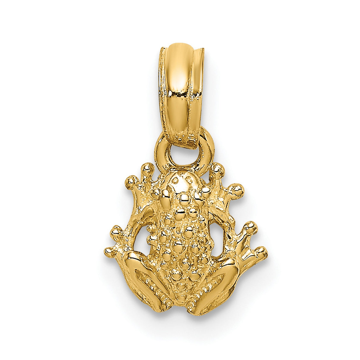 10k Yellow Gold Frog Pendant with Textured Design, Whimsical Animal Charm