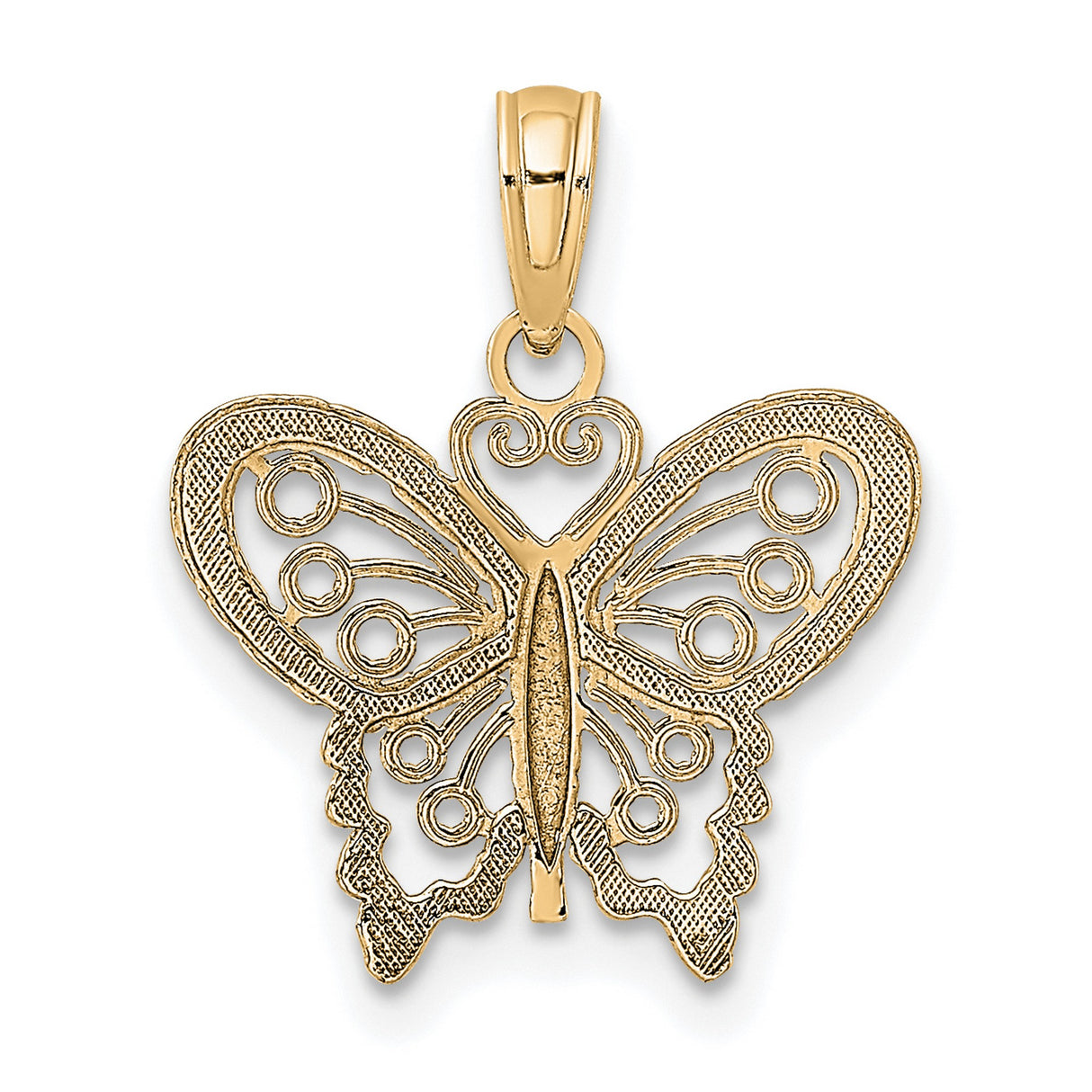 10k Yellow Gold Butterfly Pendant with Filigree Design, Lightweight Openwork Charm