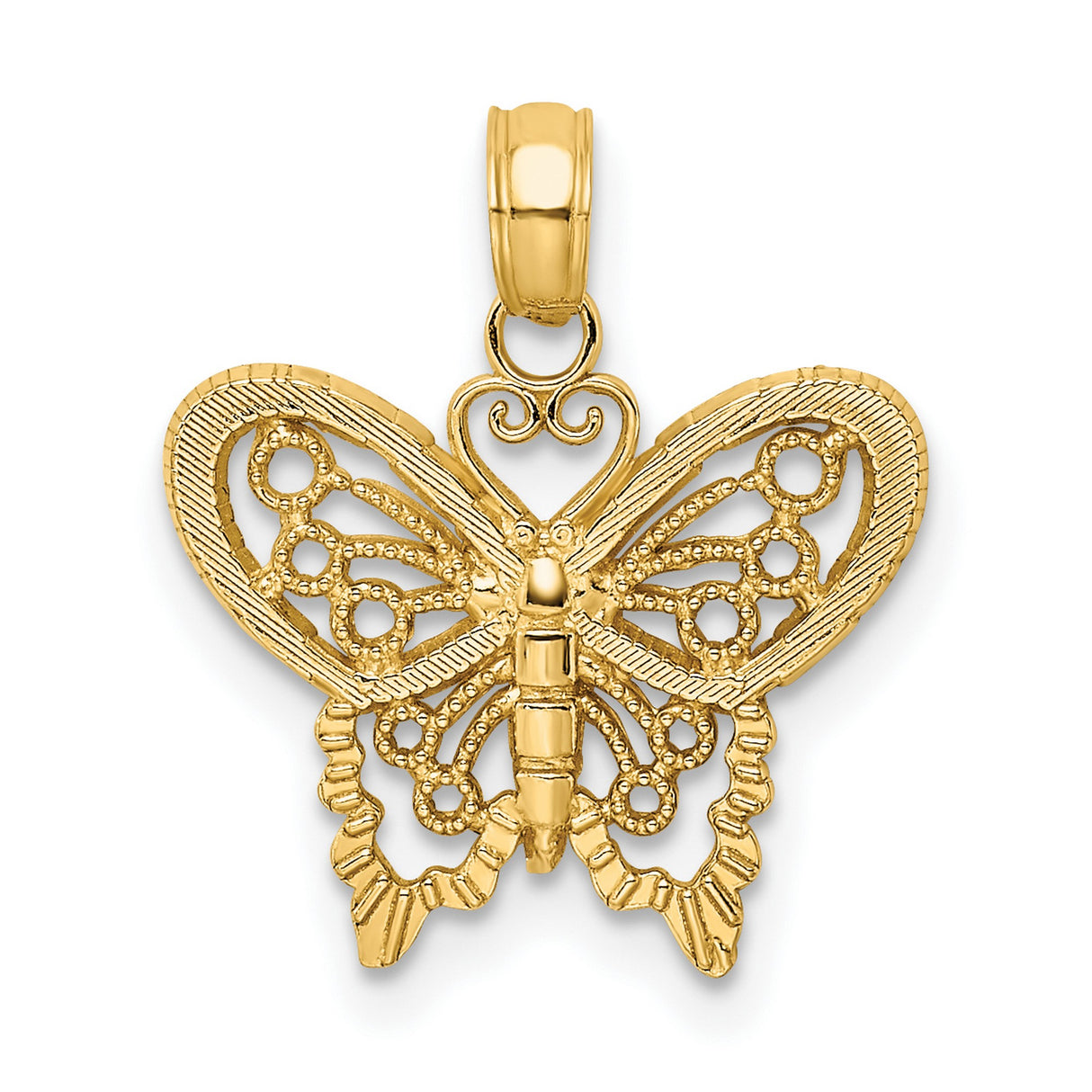 10k Yellow Gold Butterfly Pendant with Filigree Design, Lightweight Openwork Charm
