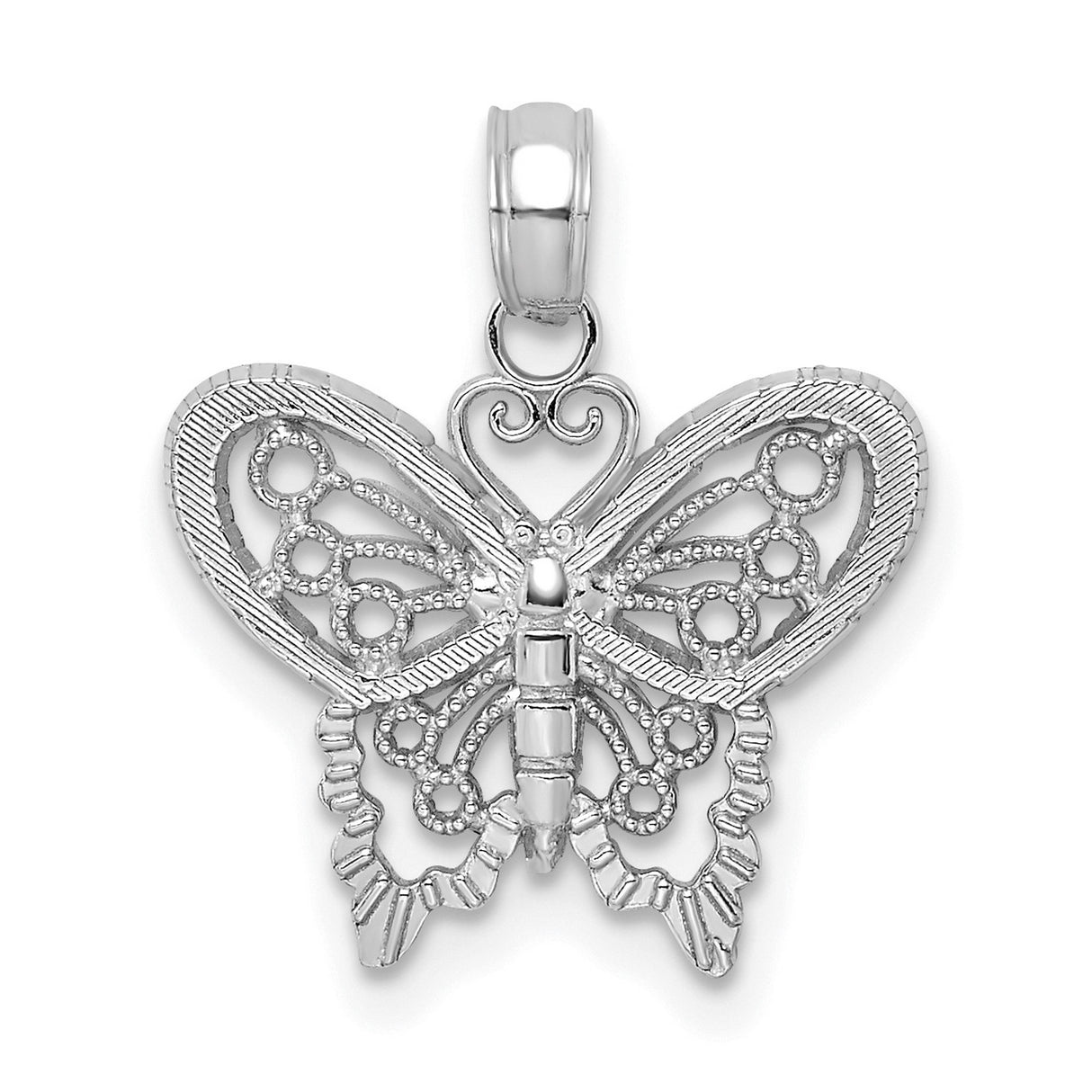 10k White Gold Butterfly Pendant with Filigree Wings, Nature-Inspired Delicate Jewelry for Women