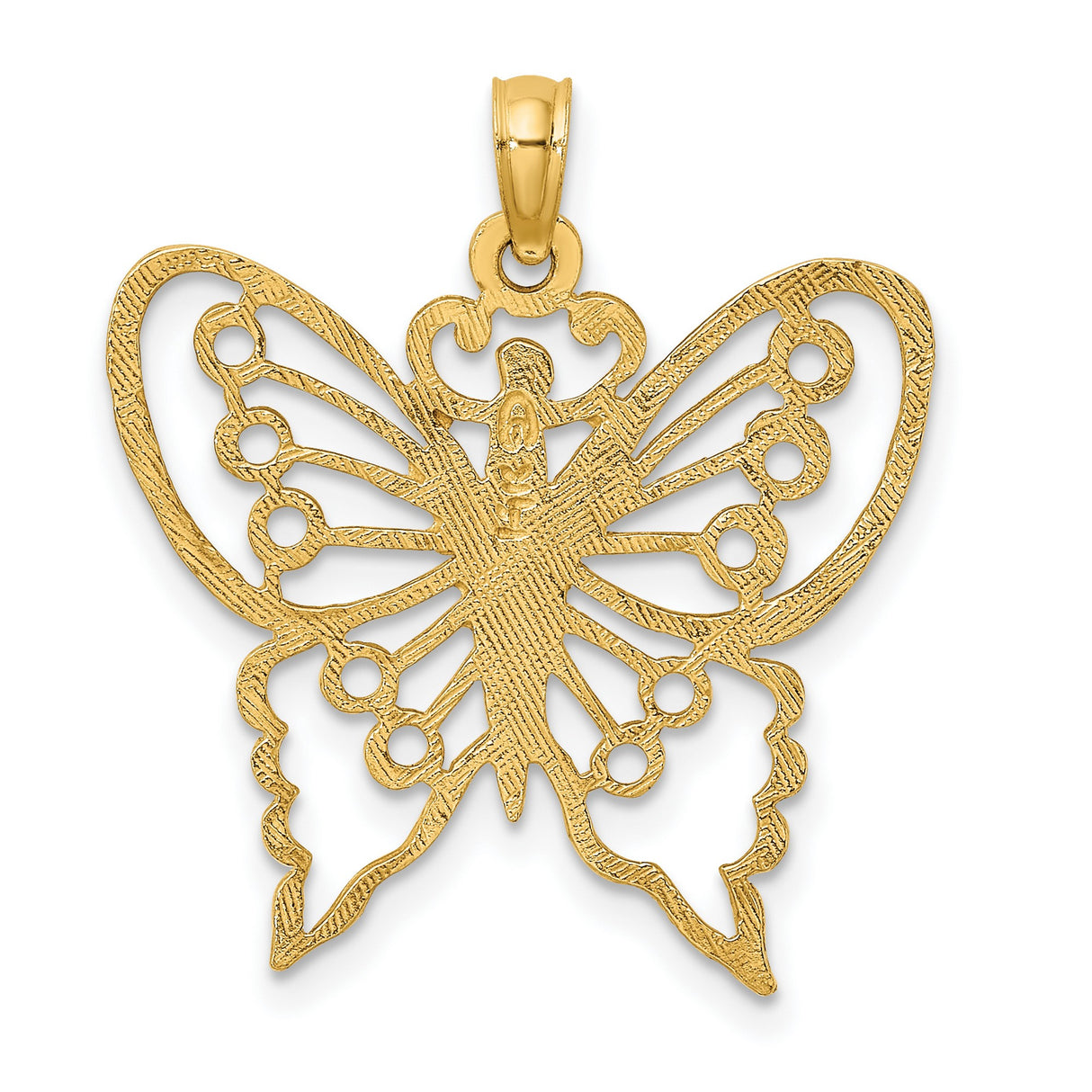 10k Yellow Gold Butterfly Pendant with Filigree Openwork Design and Graceful Curves