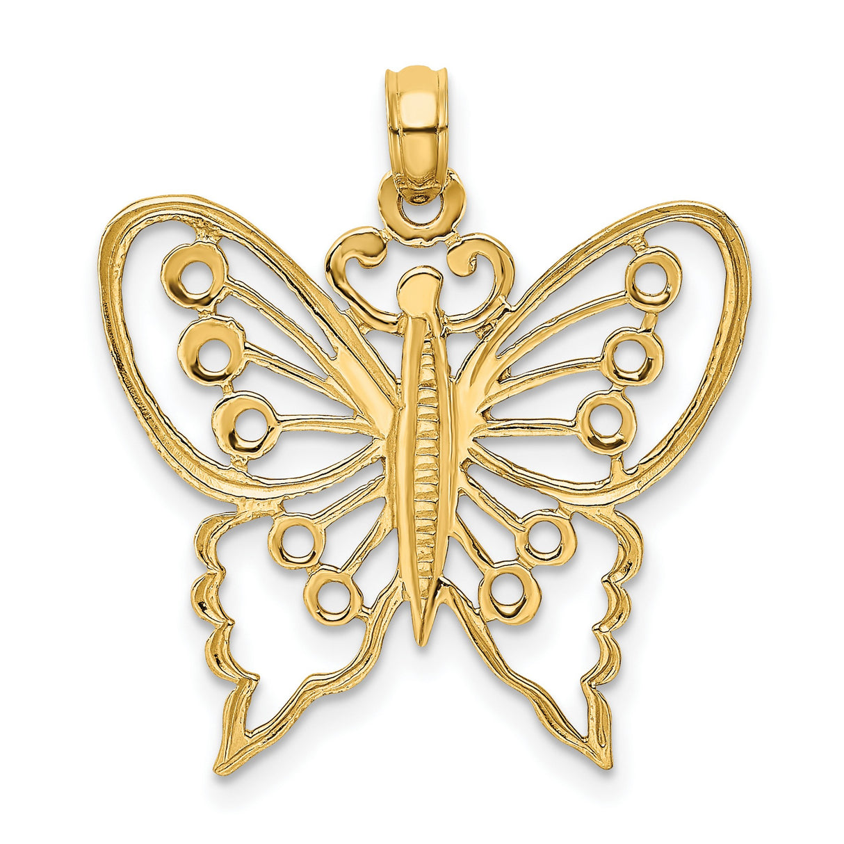 10k Yellow Gold Butterfly Pendant with Filigree Openwork Design and Graceful Curves