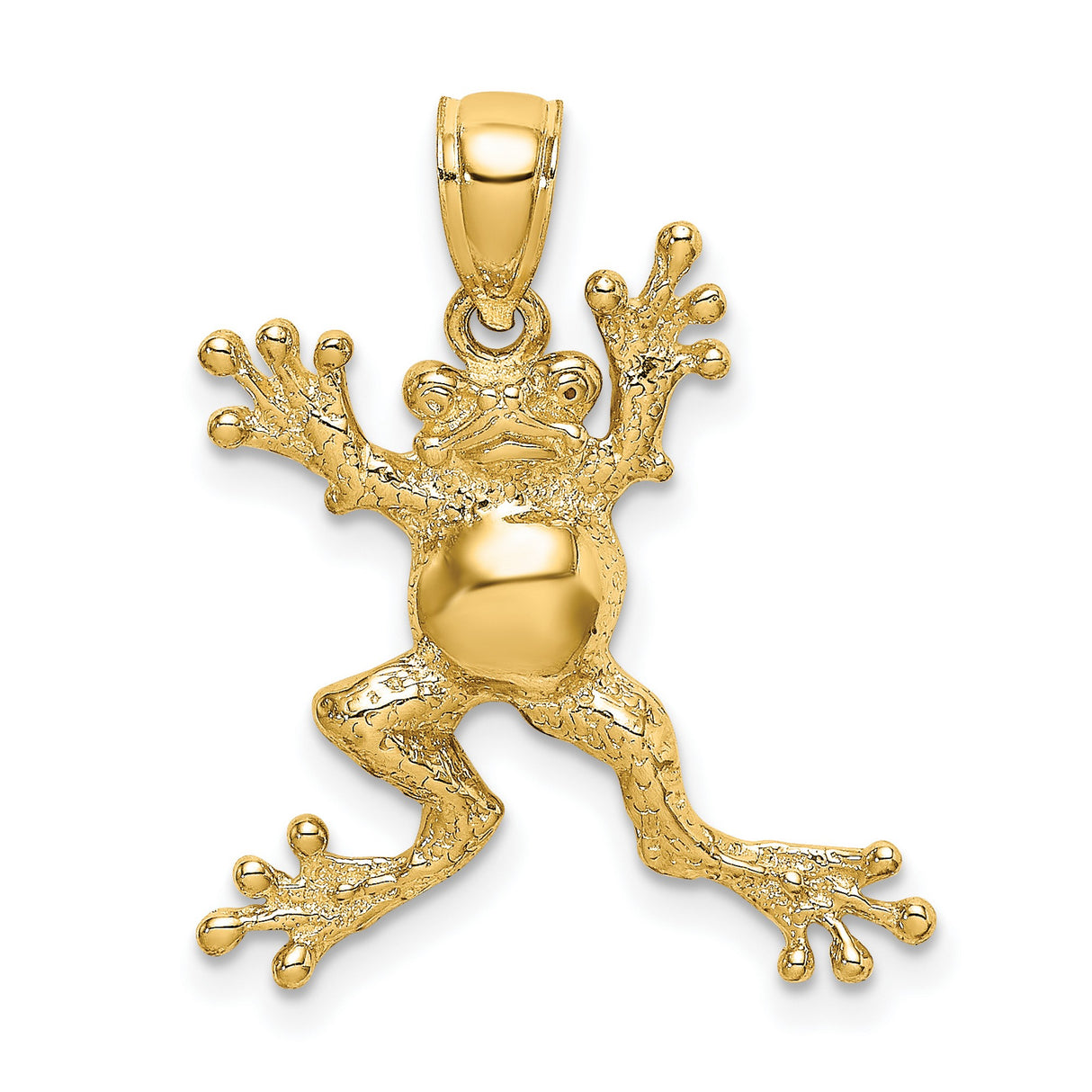 10k Yellow Gold Frog Pendant, Textured Animal Charm, Nature-Inspired Symbol of Good Luck and Renewal
